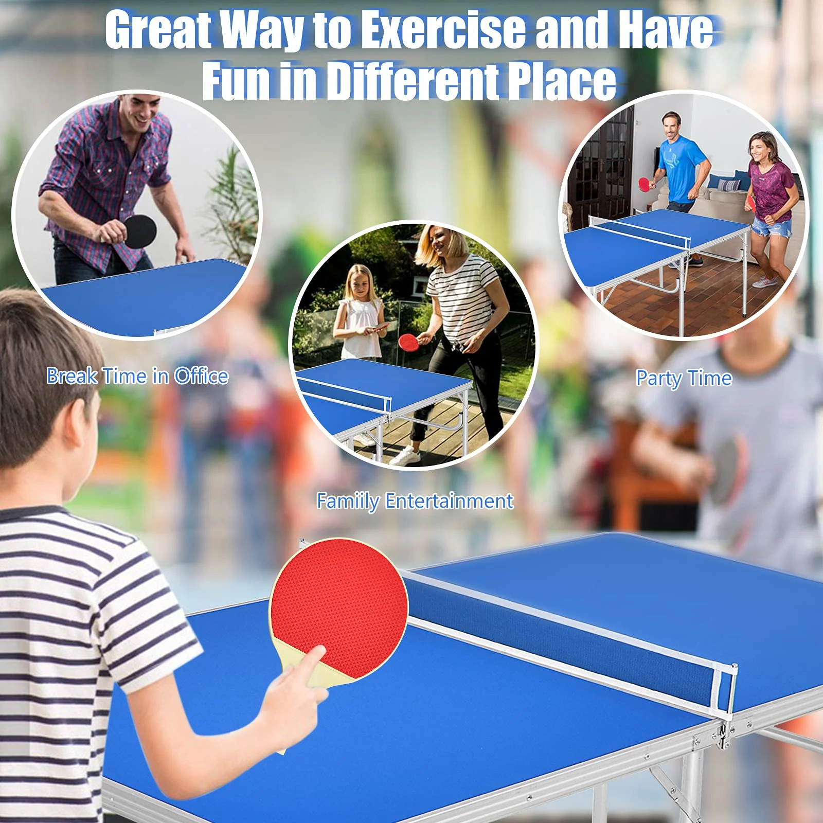 Goplus Portable Tennis Table, 100% Preassembled,2 Table Tennis Paddles and Ping Pong Balls - Image 7