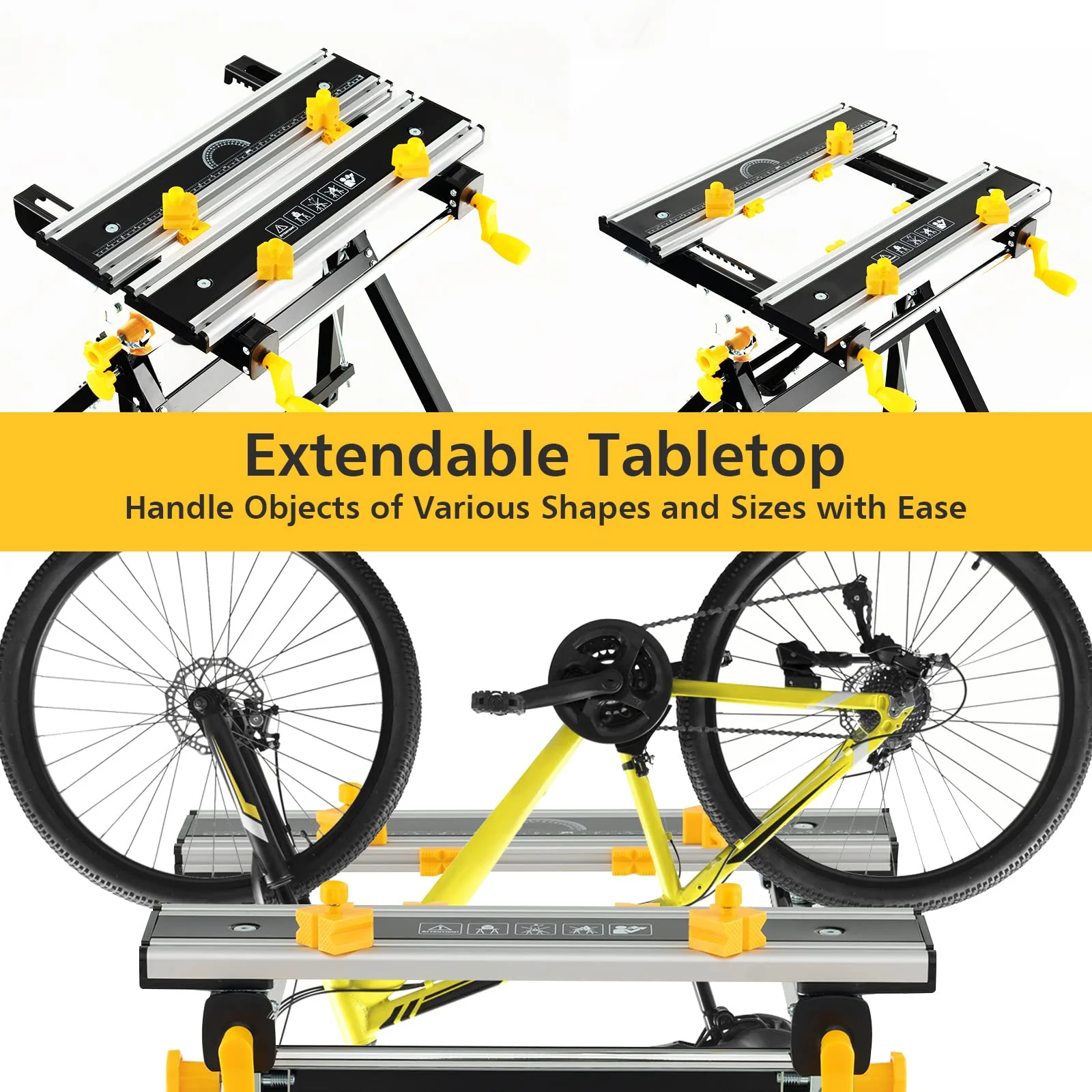 Goplus Portable Workbench, Folding Work Table w/Tiltable Platform, 7-Level Adjustable Height,8 Sliding Clamps - Image 3
