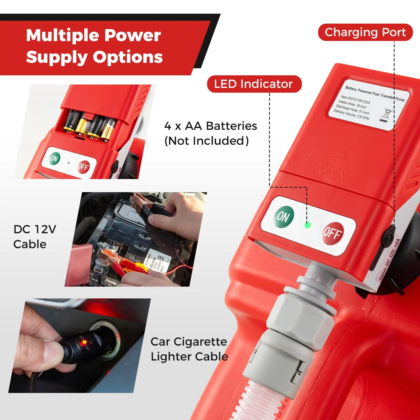 Goplus Power Battery Fuel Pump with Adjustable Flow Nozzle - Image 3