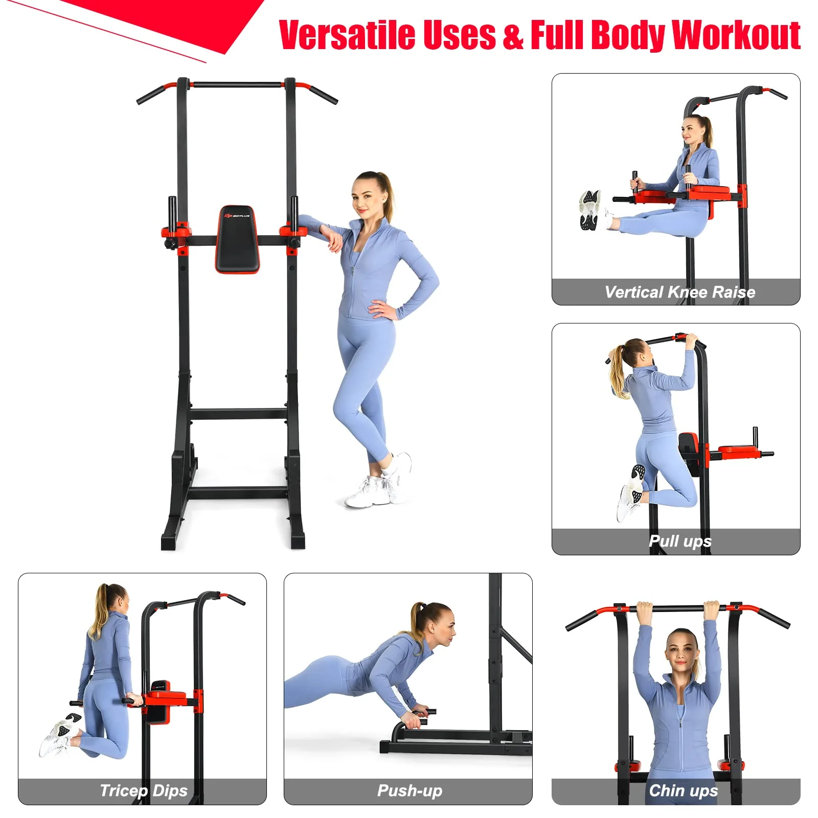Goplus Power Tower Pull Up Bar Dip Station - Image 3