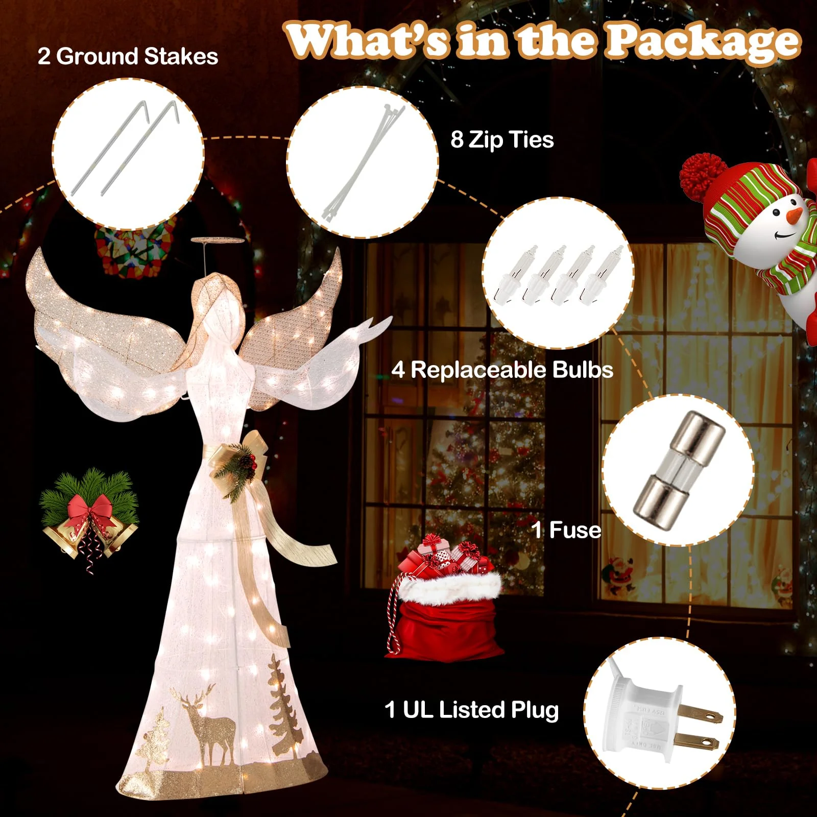 Goplus Pre-lit 3D Glittered Angel with 100 Warm White Lights Halo Bow Ground Stakes - Image 7