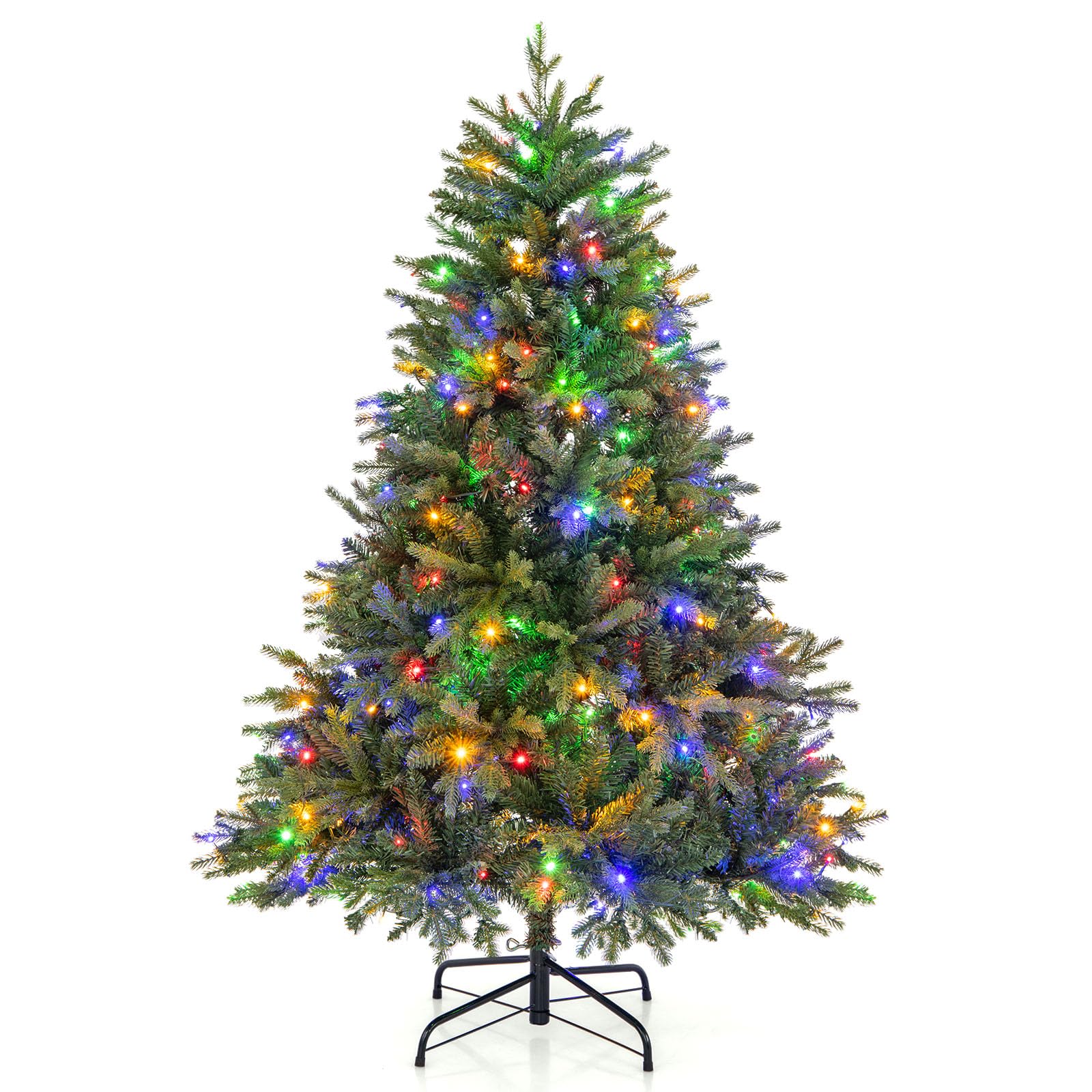 Goplus Pre-Lit Artificial Christmas Tree, Hinged Xmas Tree with Warm-White & Multi-Color LED Lights