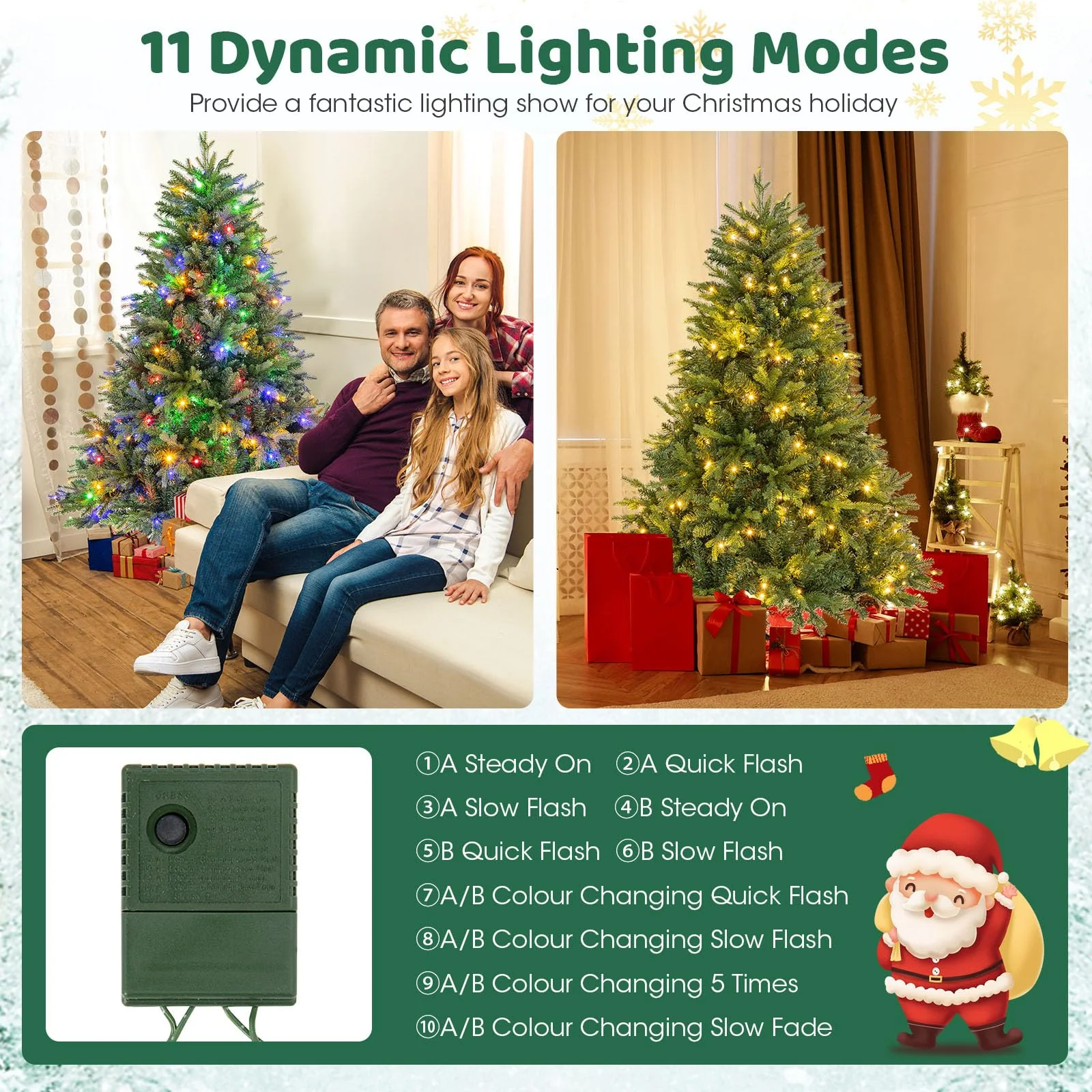 Goplus Pre-Lit Artificial Christmas Tree, Hinged Xmas Tree with Warm-White & Multi-Color LED Lights - Image 3