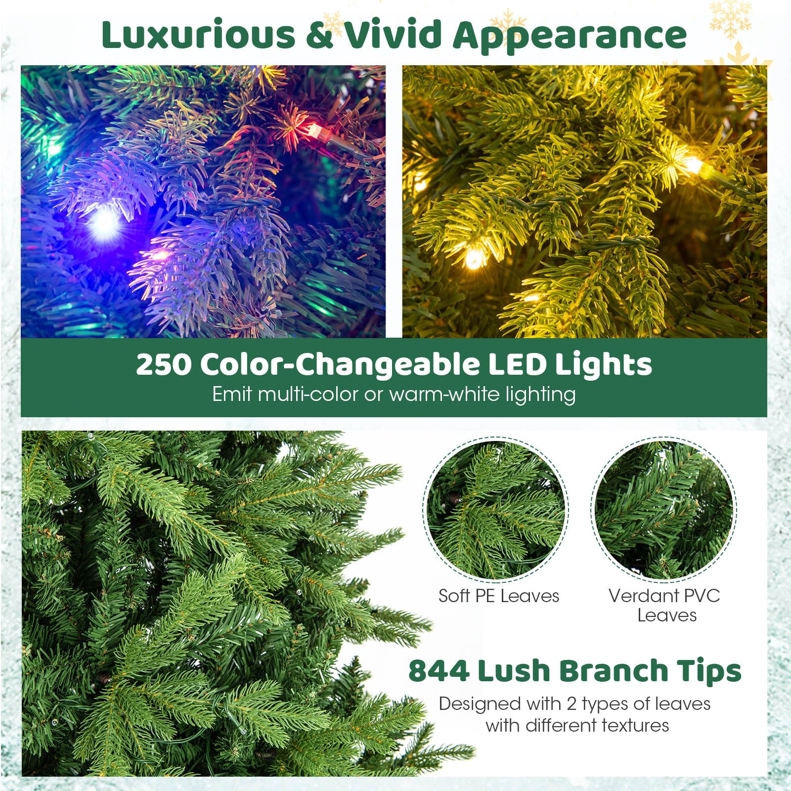 Goplus Pre-Lit Artificial Christmas Tree, Hinged Xmas Tree with Warm-White & Multi-Color LED Lights - Image 4