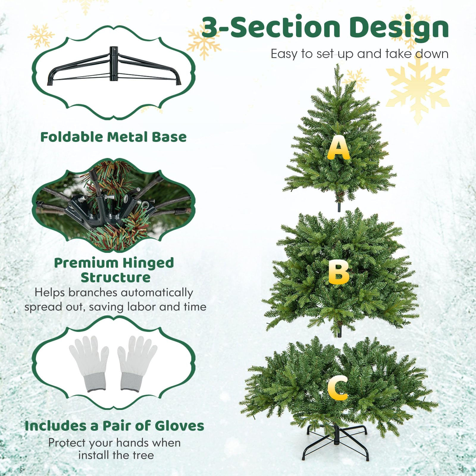 Goplus Pre-Lit Artificial Christmas Tree, Hinged Xmas Tree with Warm-White & Multi-Color LED Lights - Image 6