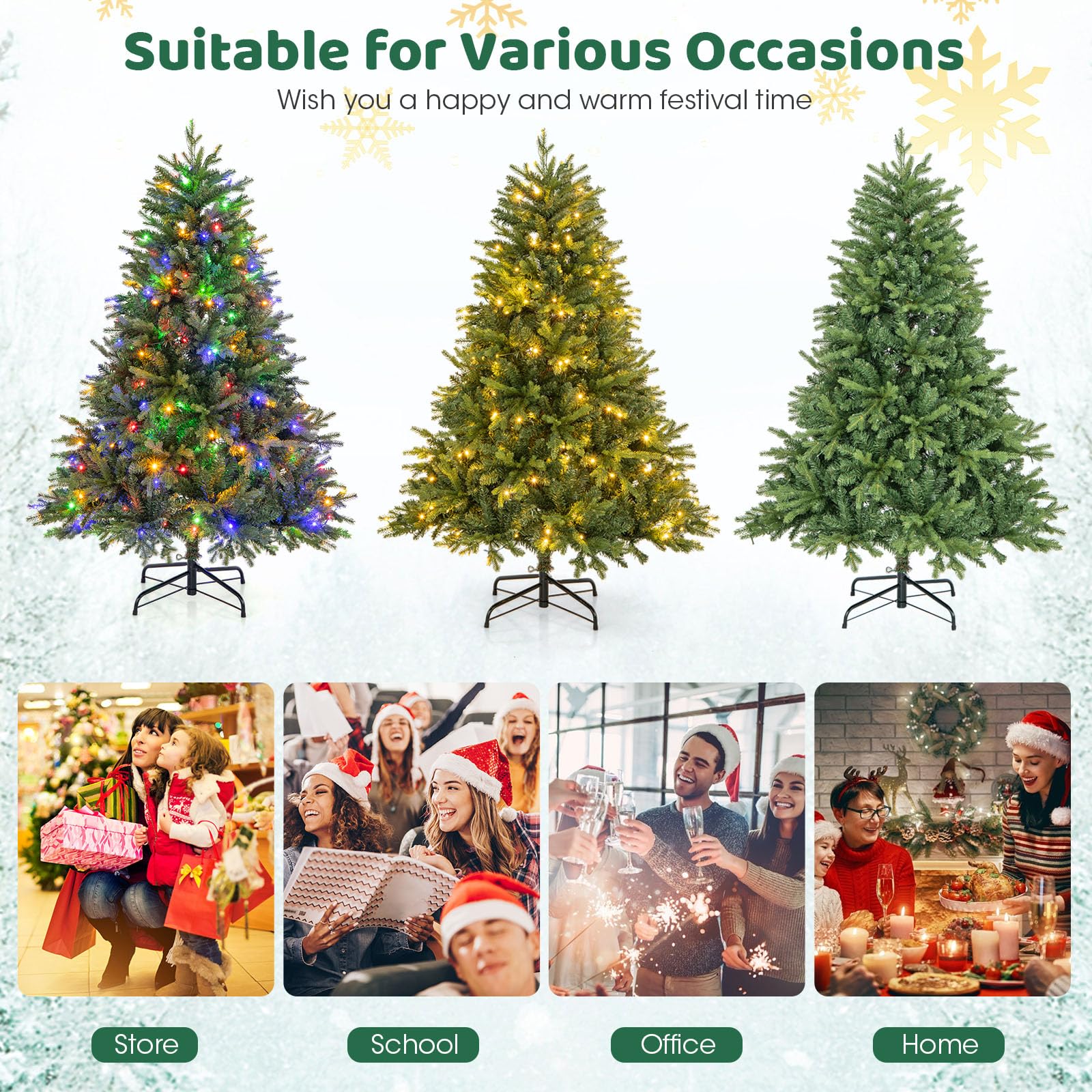 Goplus Pre-Lit Artificial Christmas Tree, Hinged Xmas Tree with Warm-White & Multi-Color LED Lights - Image 7