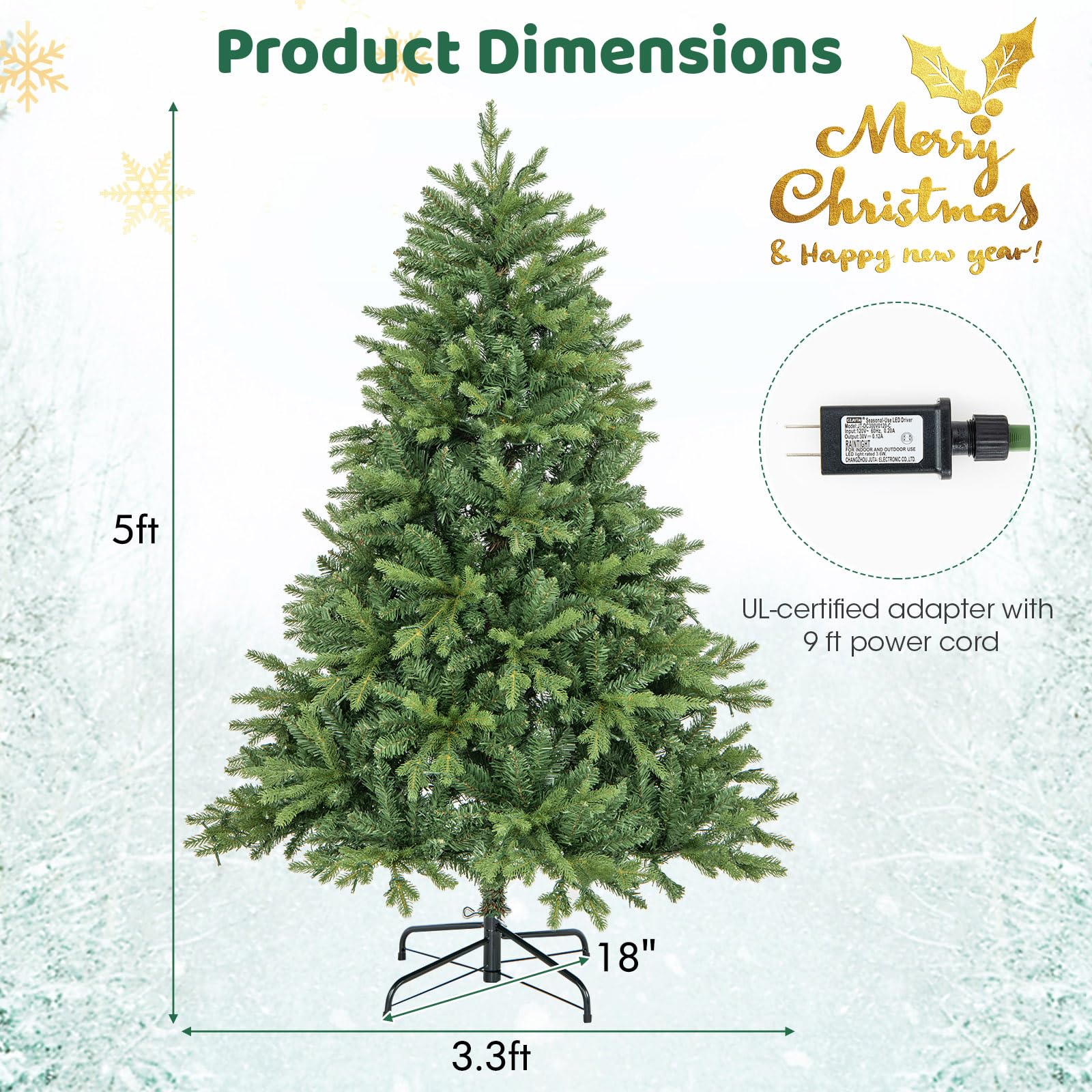 Goplus Pre-Lit Artificial Christmas Tree, Hinged Xmas Tree with Warm-White & Multi-Color LED Lights - Image 8