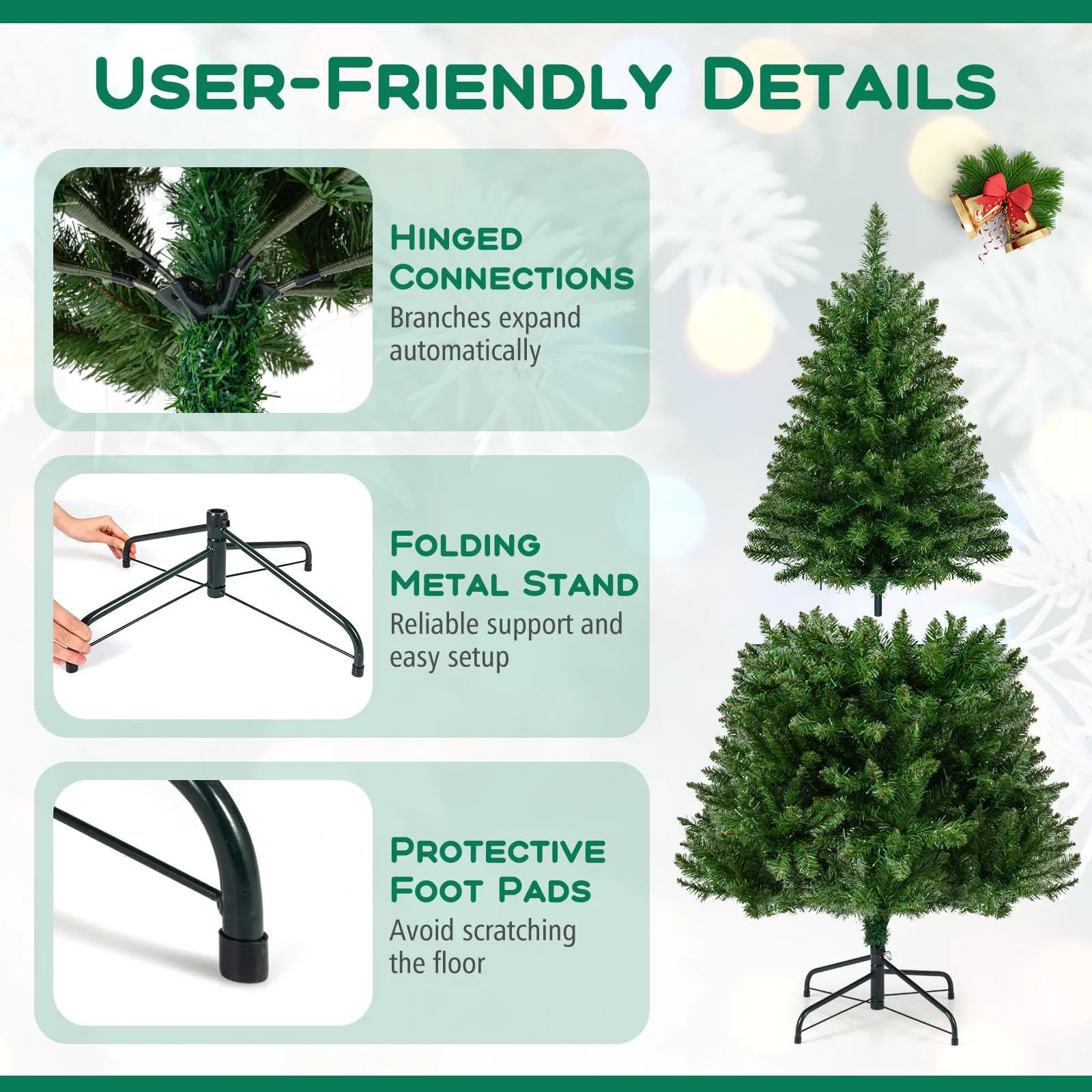 Goplus Pre-Lit Artificial Christmas Tree with 7 Lighting Modes & Folding Metal Stand - Image 4