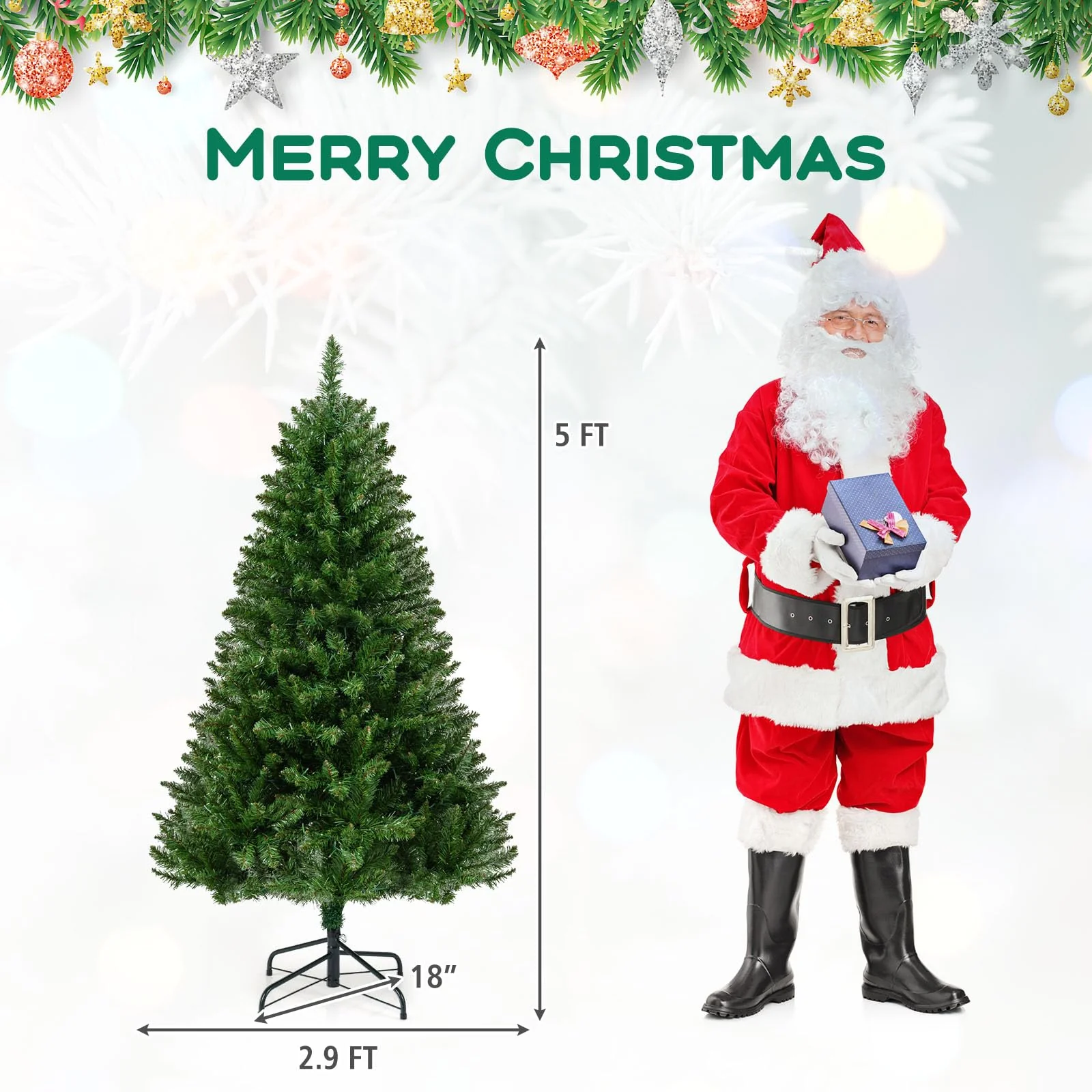 Goplus Pre-Lit Artificial Christmas Tree with 7 Lighting Modes & Folding Metal Stand - Image 5