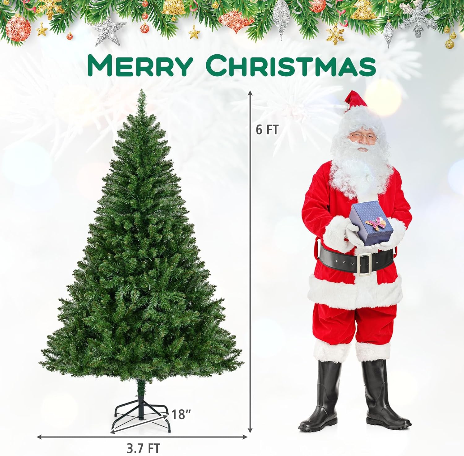 Goplus Pre-Lit Artificial Christmas Tree with 7 Lighting Modes & Folding Metal Stand - Image 6