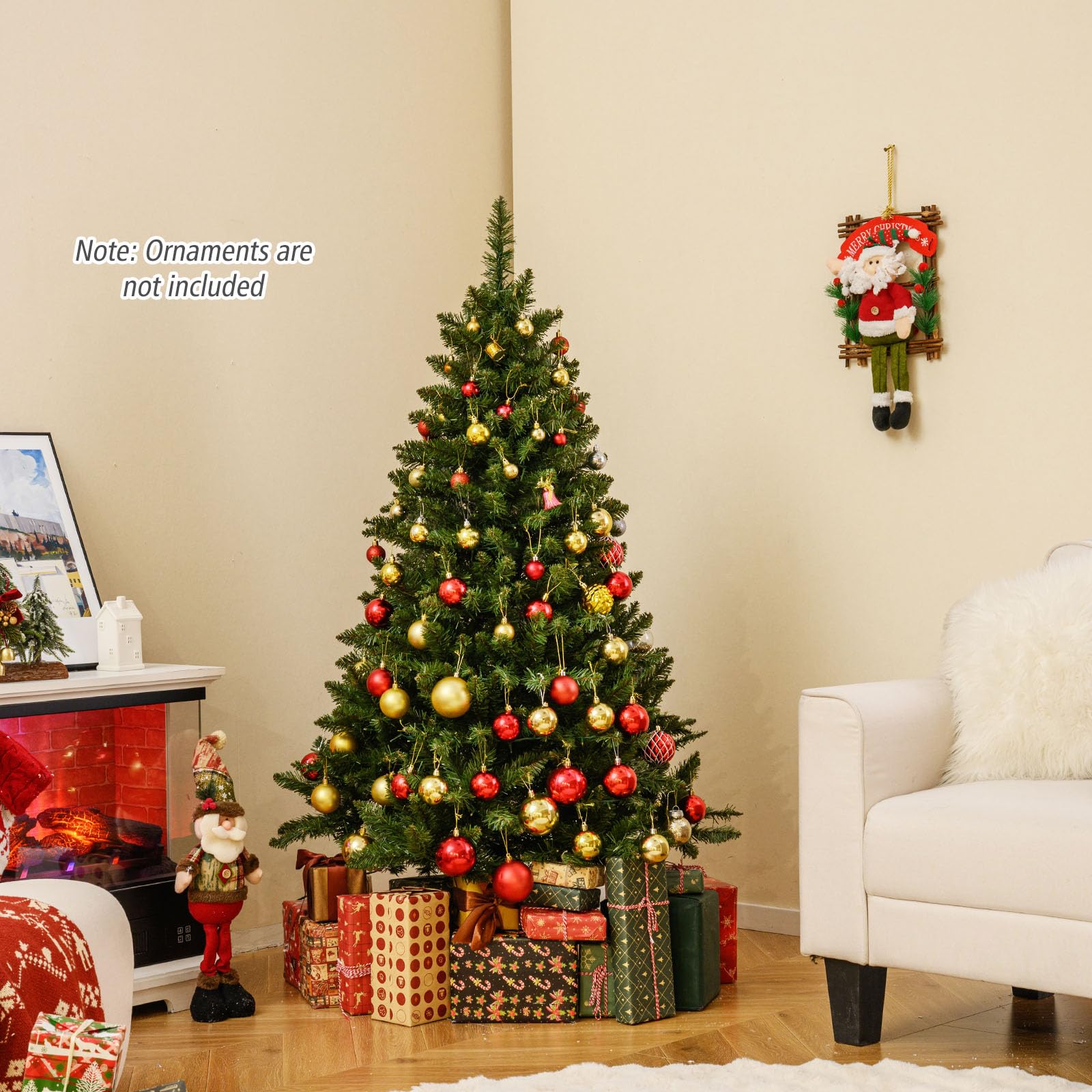 Goplus Pre-Lit Artificial Christmas Tree with 7 Lighting Modes & Folding Metal Stand - Image 8