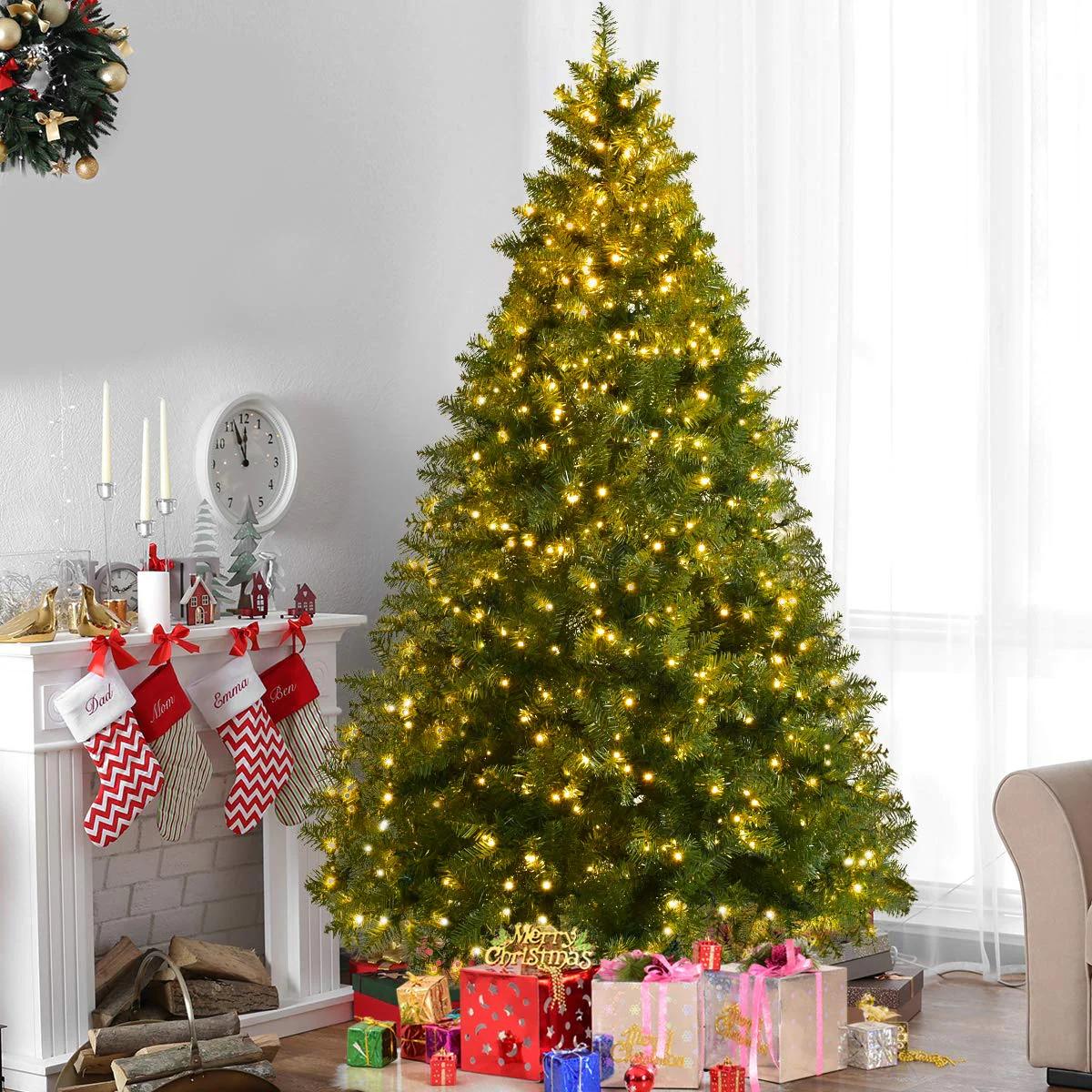 Goplus Pre-lit Christmas Tree, 8FT Premium Hinged Spruce Tree - Image 3