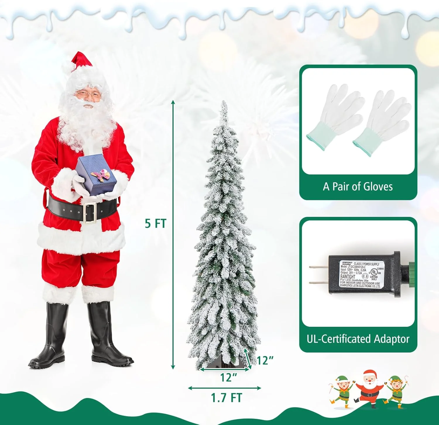 Goplus Pre-Lit Flocked Pencil Christmas Tree Artificial Slim Xmas Tree - Image 10