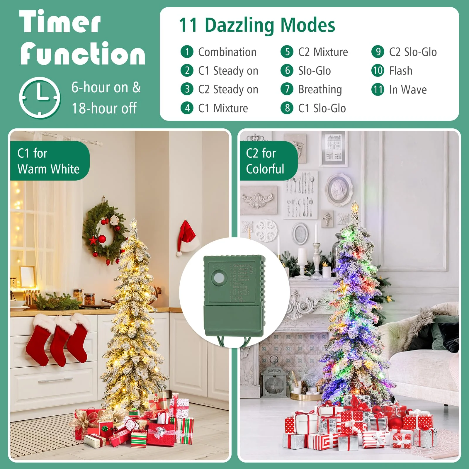 Goplus Pre-Lit Flocked Pencil Christmas Tree Artificial Slim Xmas Tree - Image 2