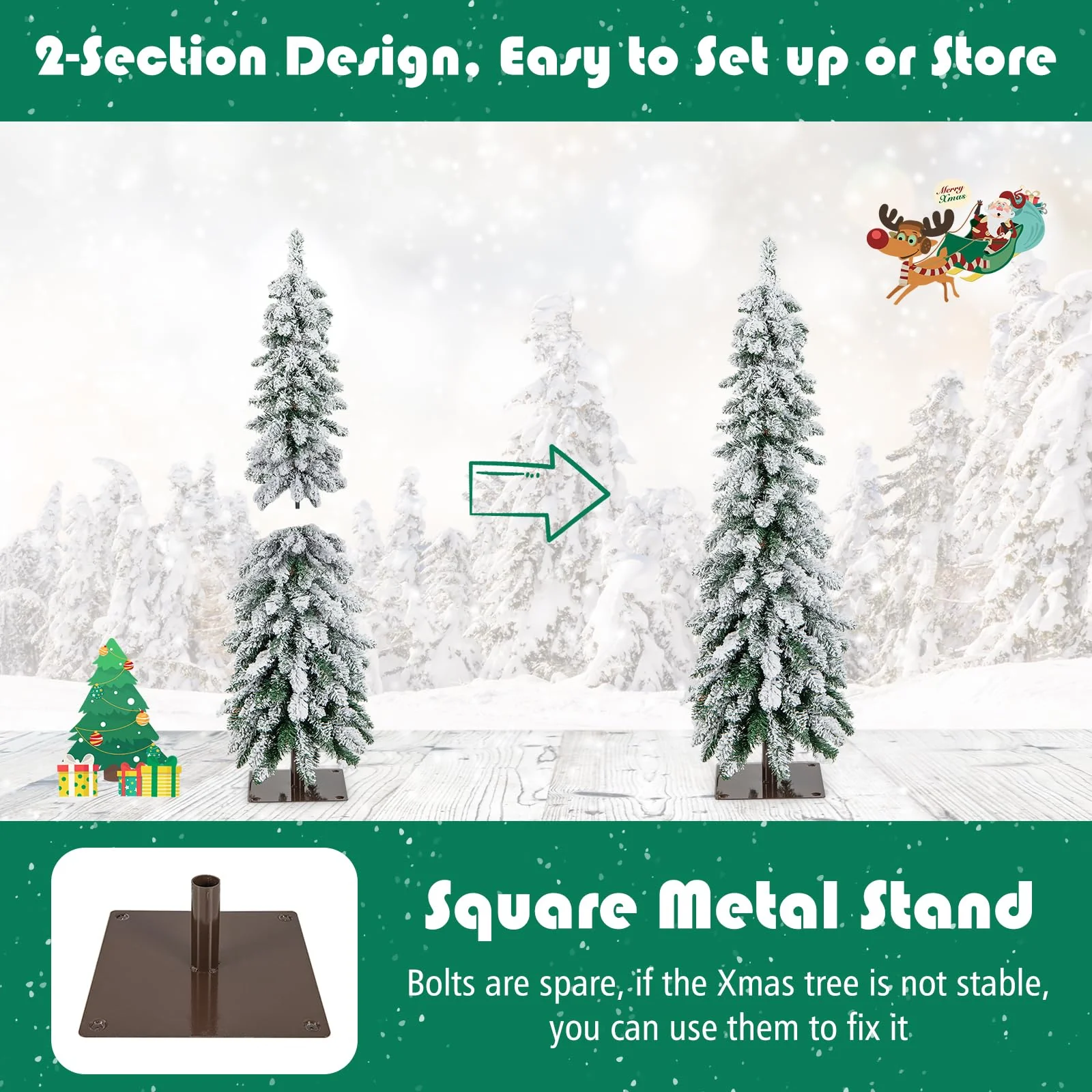 Goplus Pre-Lit Flocked Pencil Christmas Tree Artificial Slim Xmas Tree - Image 5