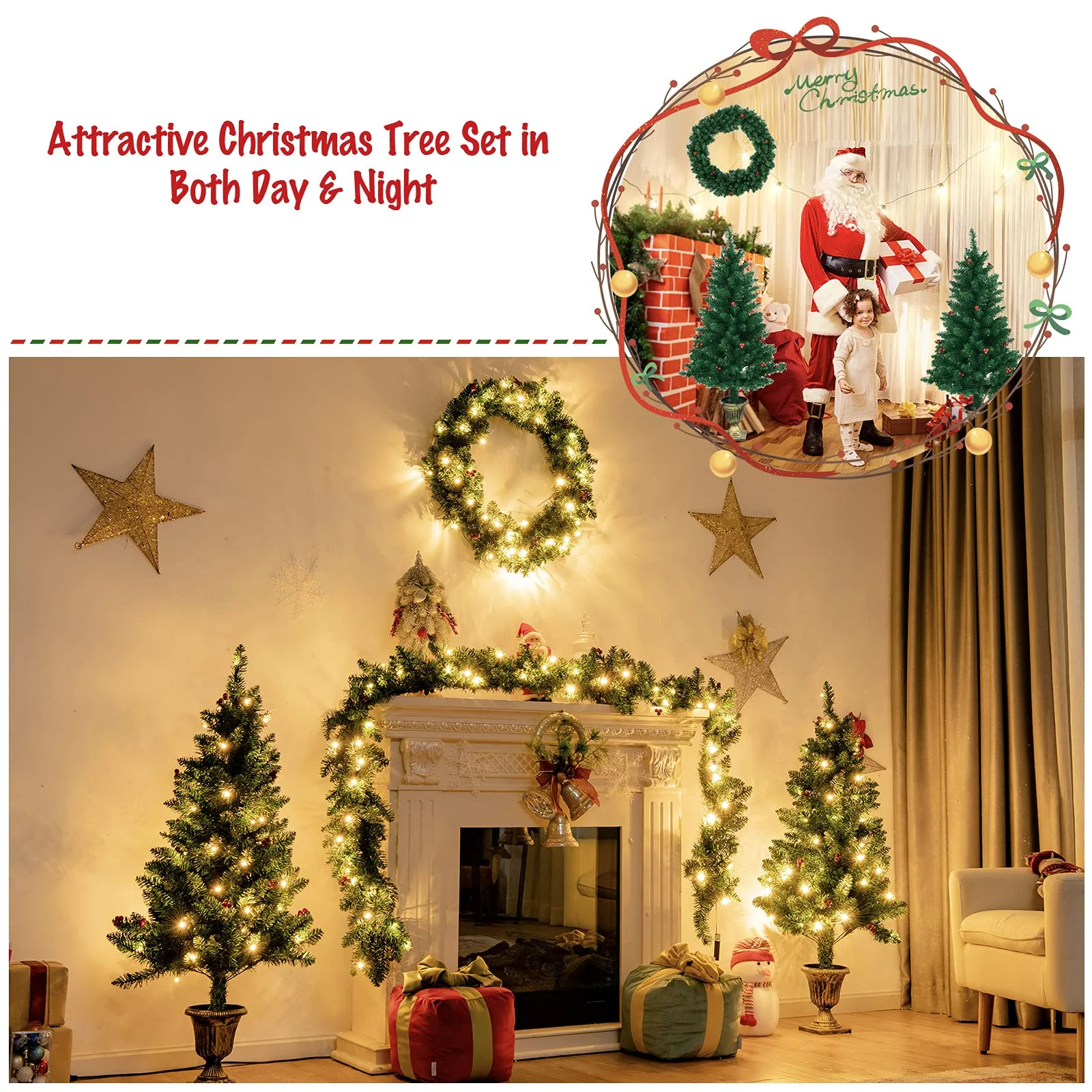 Goplus Pre-lit Holiday Christmas 4-Piece Set, Christmas Garland - Image 4