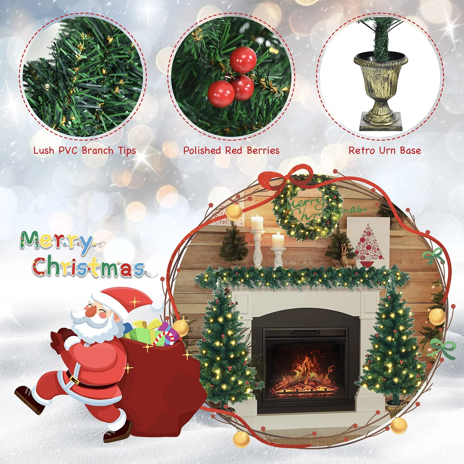 Goplus Pre-lit Holiday Christmas 4-Piece Set, Christmas Garland - Image 5