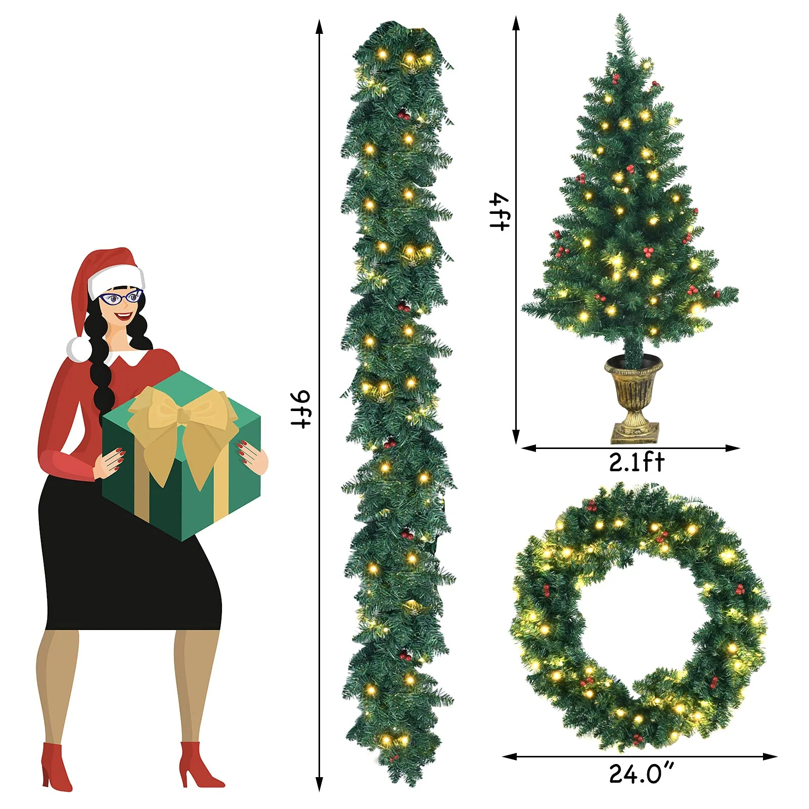 Goplus Pre-lit Holiday Christmas 4-Piece Set, Christmas Garland - Image 7