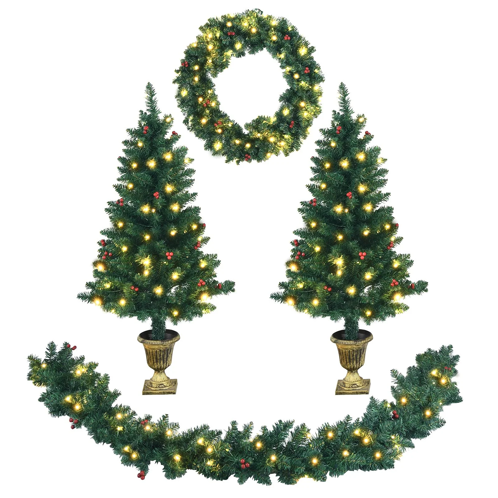 Goplus Pre-lit Holiday Christmas 4-Piece Set, Christmas Garland - Image 8