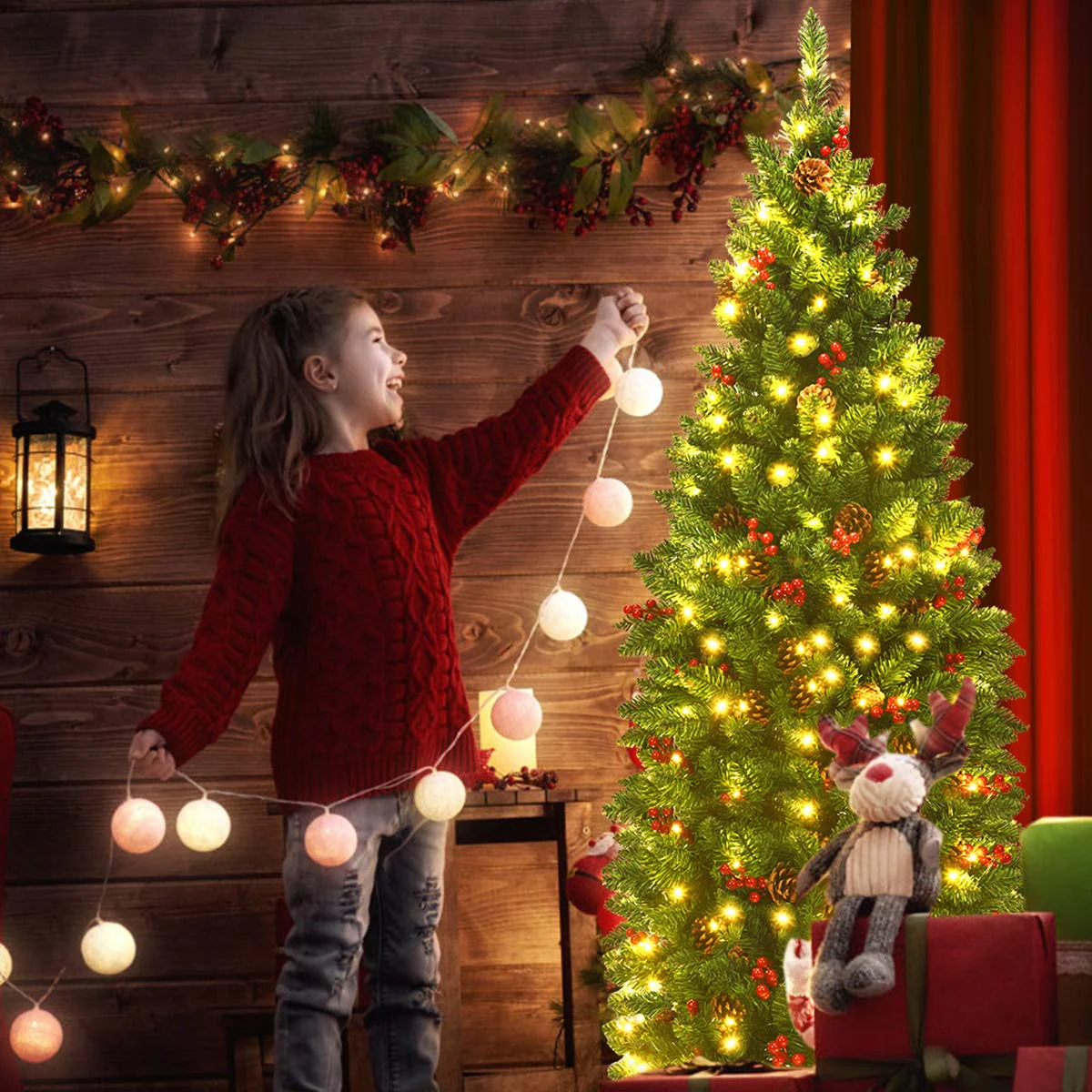 Goplus Pre-Lit Pencil Christmas Tree - Image 2