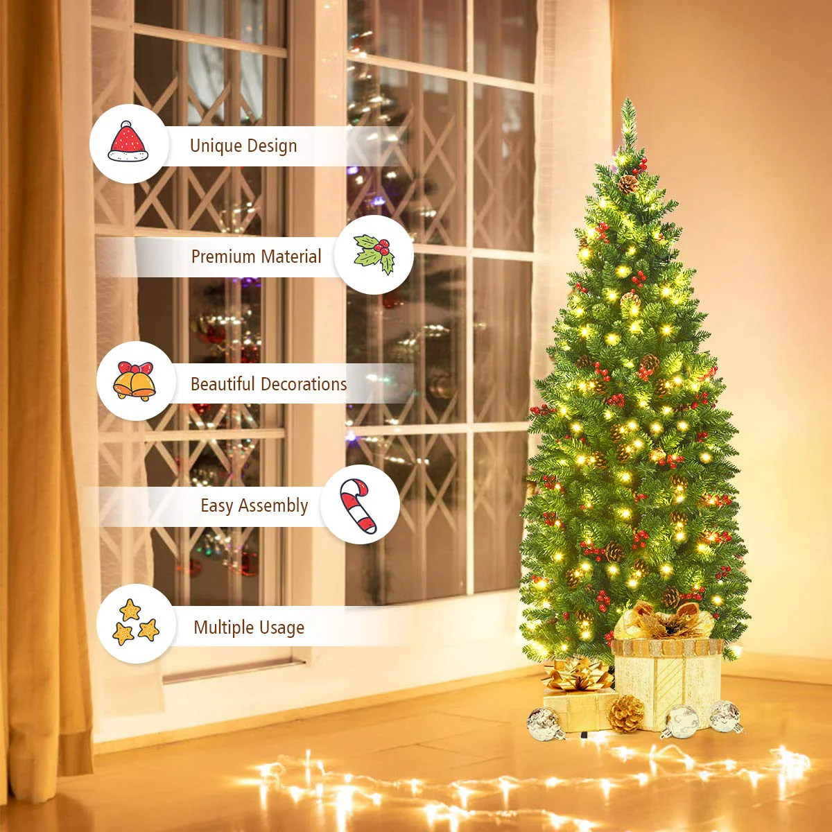Goplus Pre-Lit Pencil Christmas Tree - Image 3