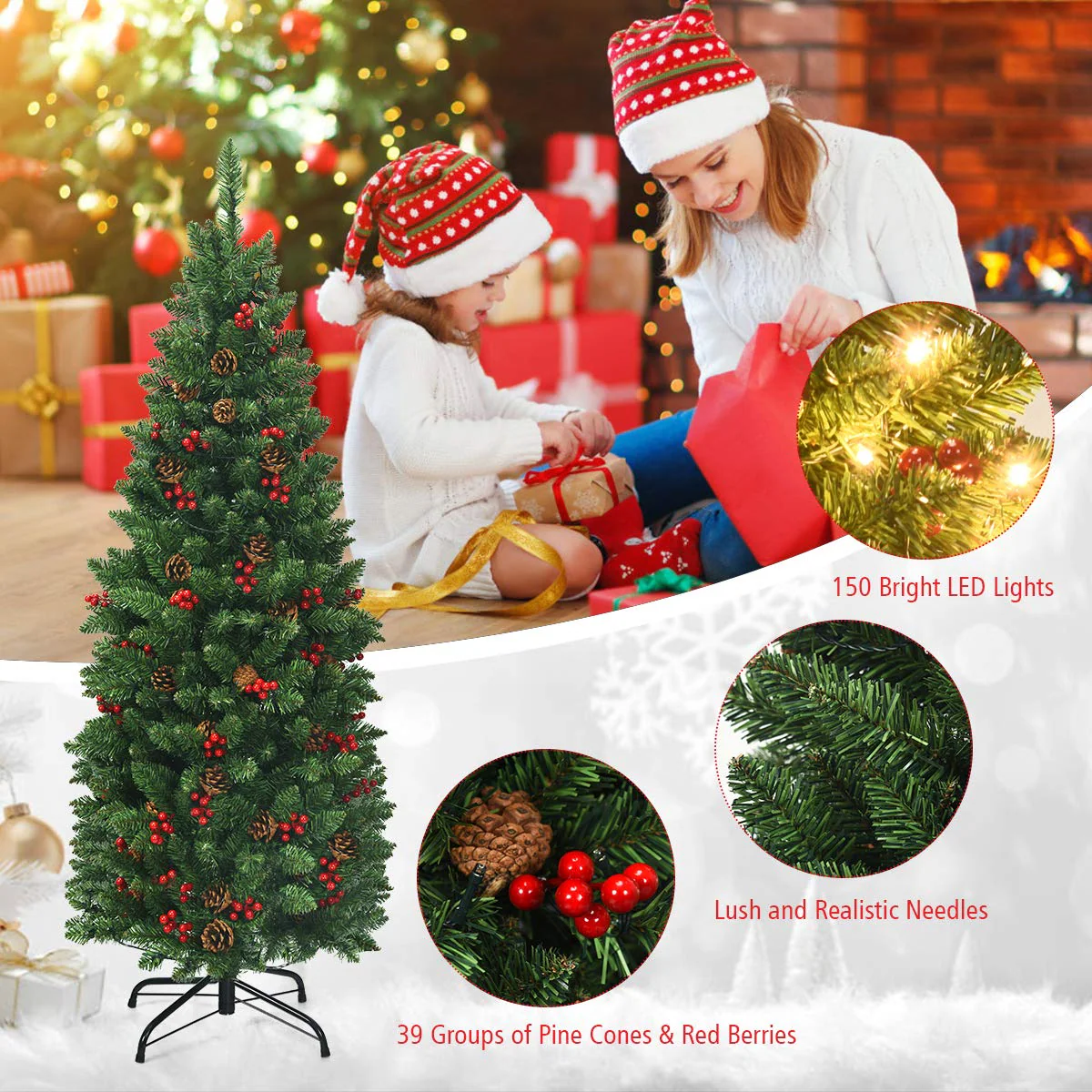 Goplus Pre-Lit Pencil Christmas Tree - Image 7