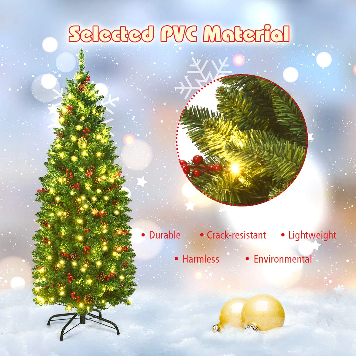 Goplus Pre-Lit Pencil Christmas Tree - Image 8