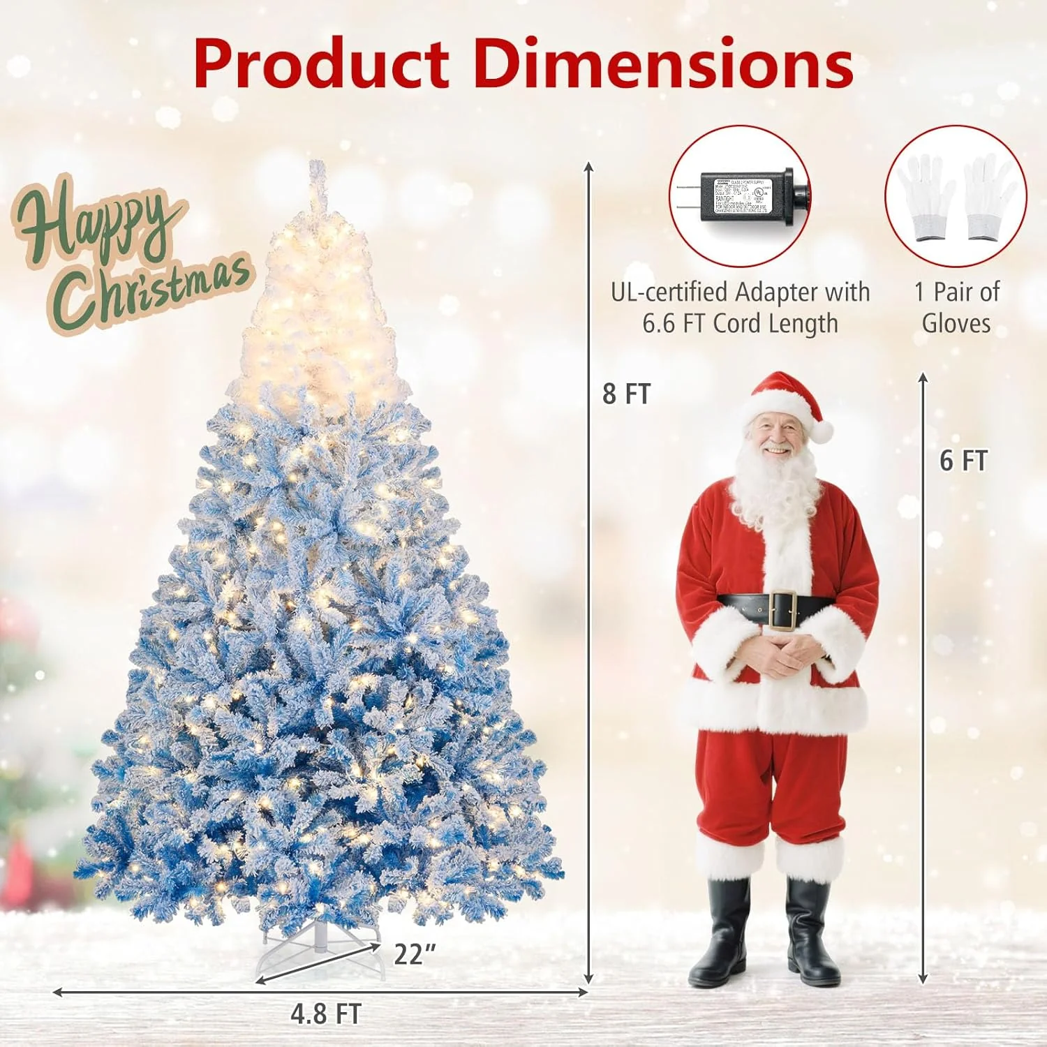 Goplus Pre-Lit Snow Flocked Christmas Tree | Artificial Hinged Xmas Full Tree - Image 10
