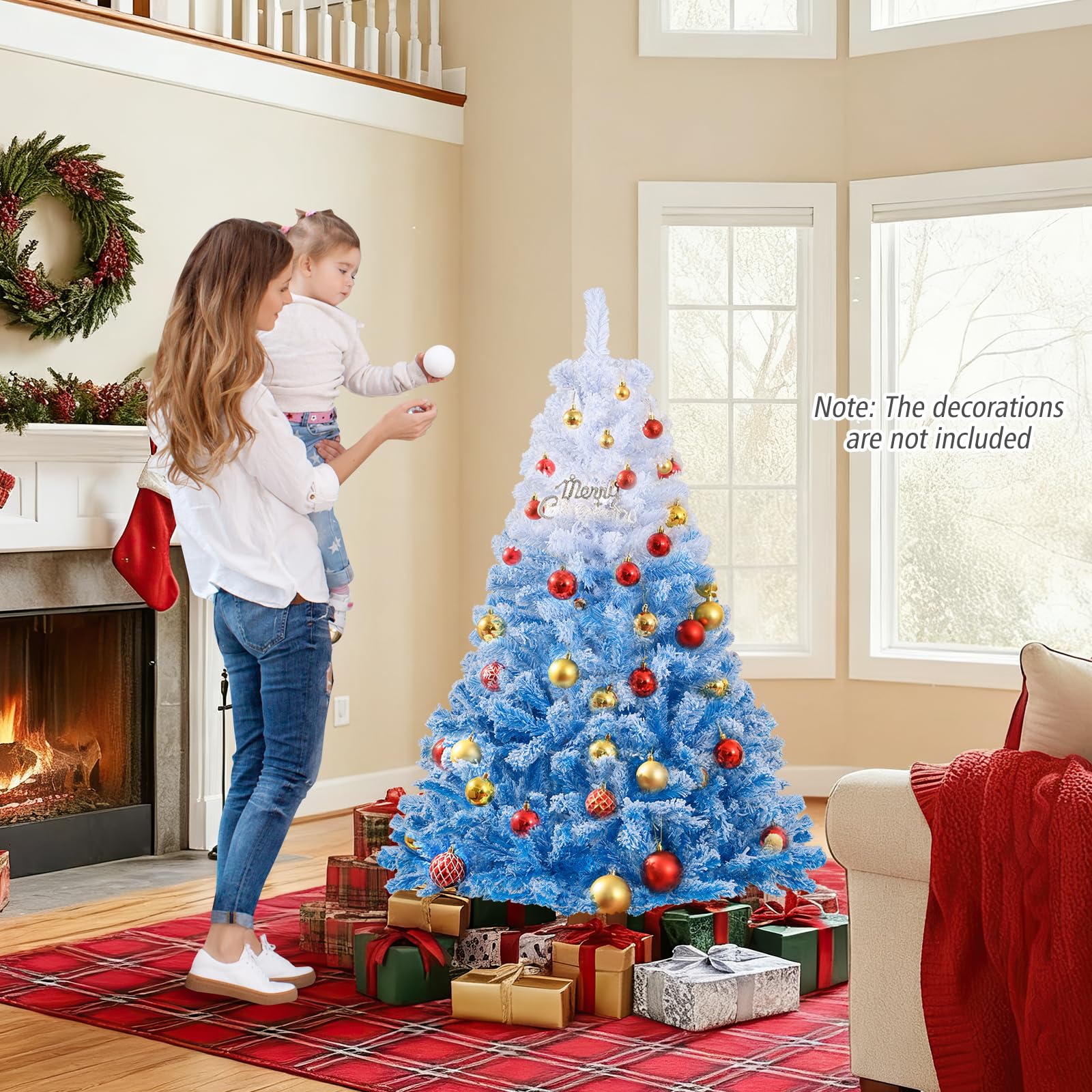 Goplus Pre-Lit Snow Flocked Christmas Tree | Artificial Hinged Xmas Full Tree - Image 12