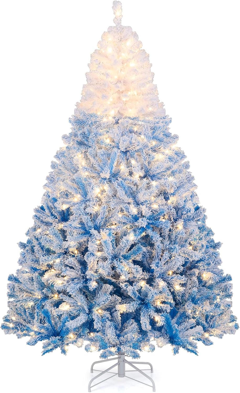 Goplus Pre-Lit Snow Flocked Christmas Tree | Artificial Hinged Xmas Full Tree - Image 14