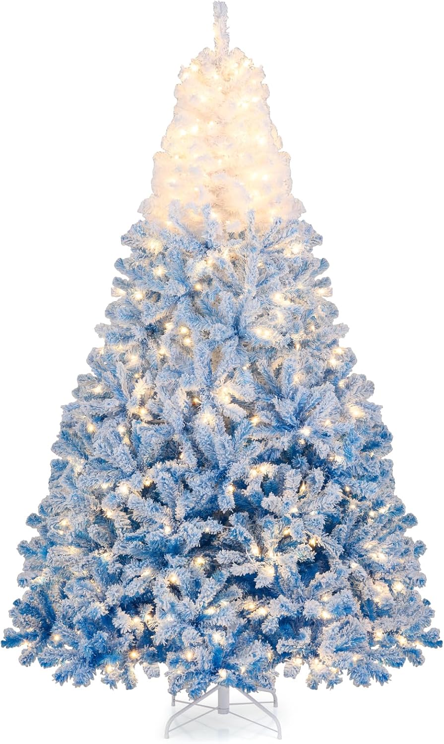 Goplus Pre-Lit Snow Flocked Christmas Tree | Artificial Hinged Xmas Full Tree - Image 15