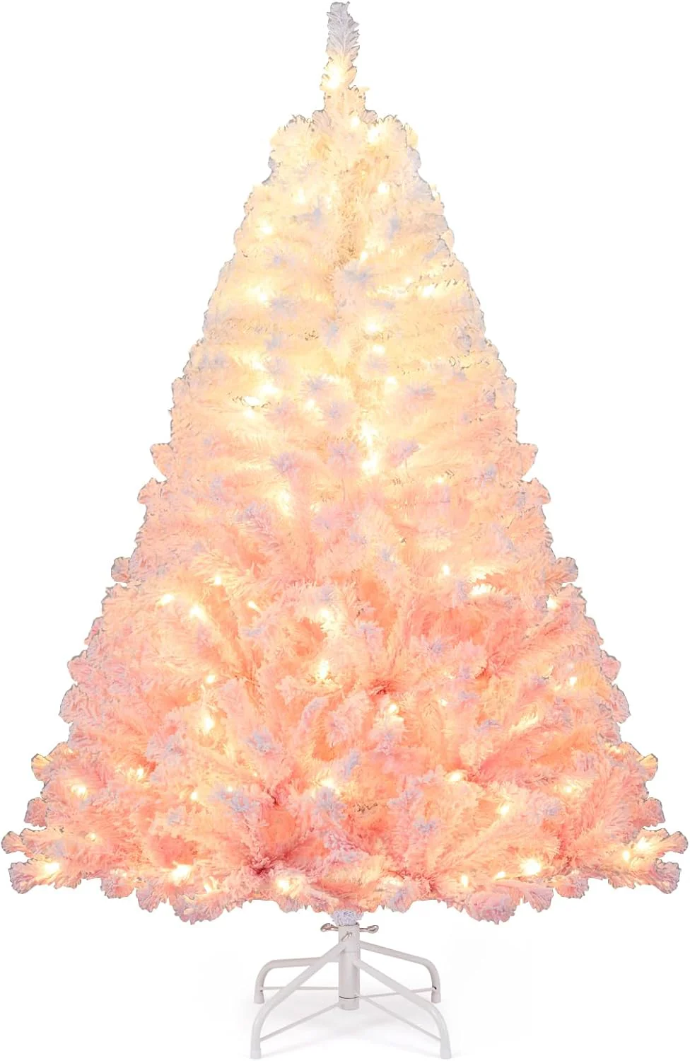 Goplus Pre-Lit Snow Flocked Christmas Tree | Artificial Hinged Xmas Full Tree - Image 16