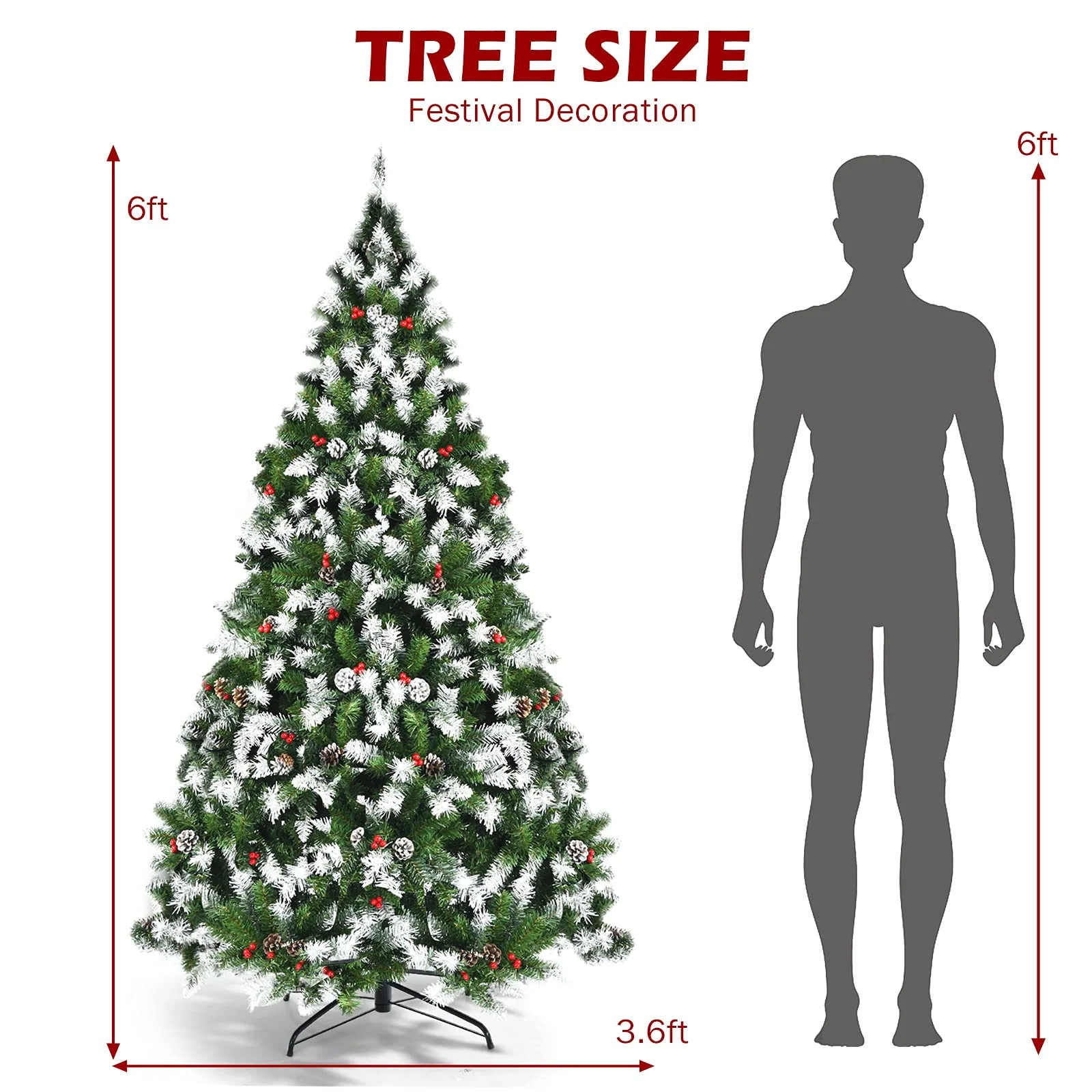 Goplus Pre-lit Snow Flocked Christmas Tree,Hinged Artificial Xmas Tree, Indoor Holiday Festival Decoration - Image 7
