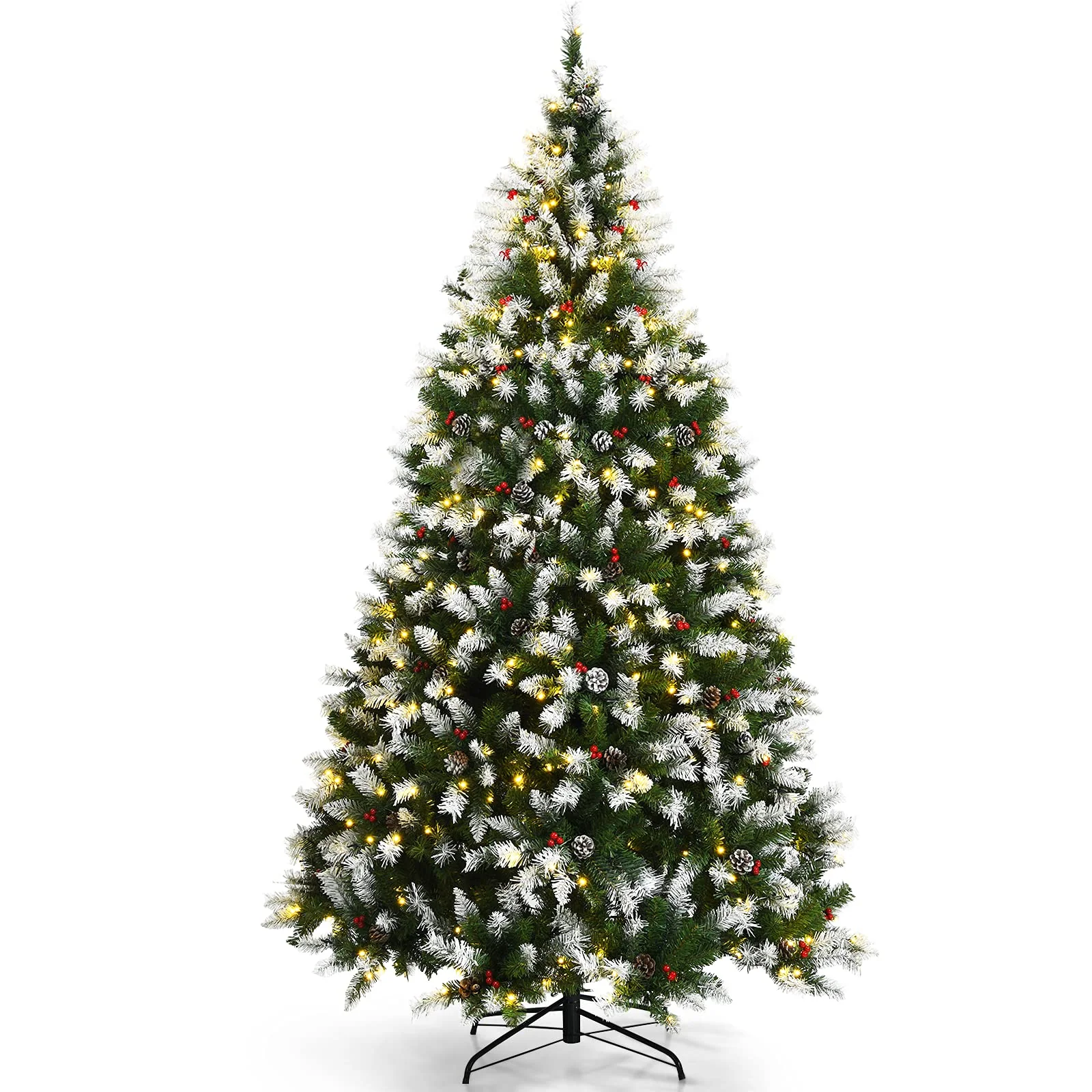 Goplus Pre-lit Snow Flocked Christmas Tree,Hinged Artificial Xmas Tree, Indoor Holiday Festival Decoration - Image 9