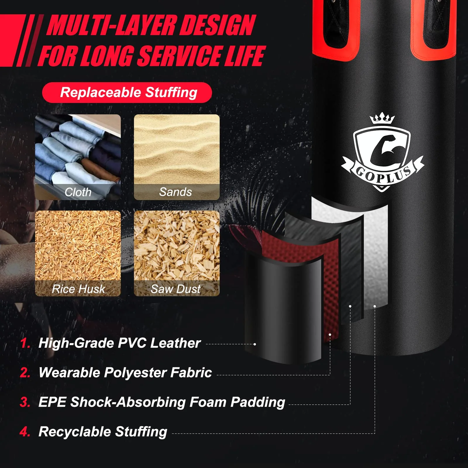 Goplus Punching Bag for Adults, 56 lbs Heavy Hanging Boxing Bag Set with 12 OZ Punching Gloves & Hand Wraps - Image 3