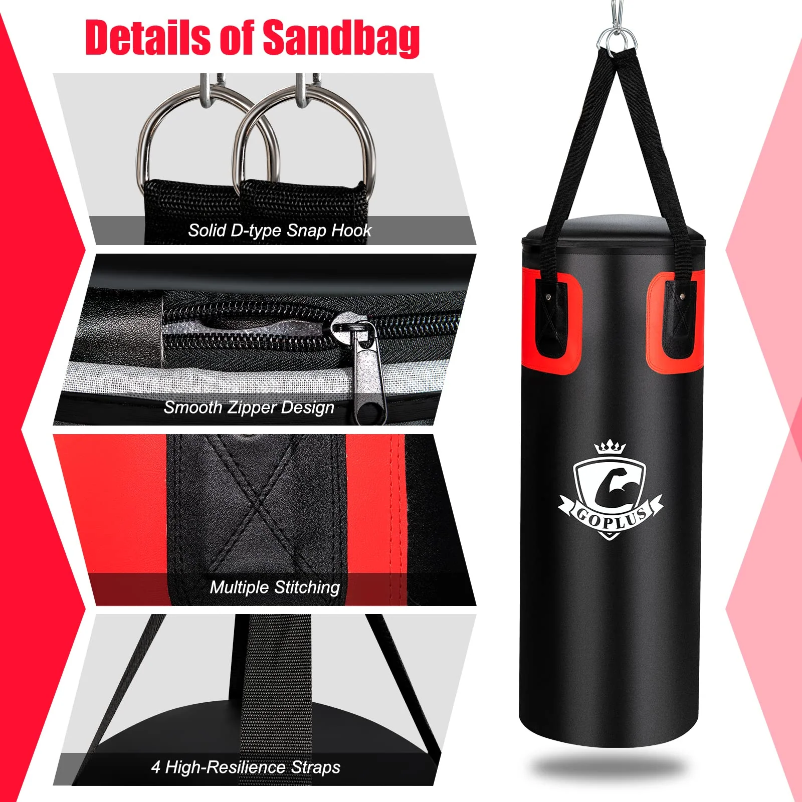 Goplus Punching Bag for Adults, 56 lbs Heavy Hanging Boxing Bag Set with 12 OZ Punching Gloves & Hand Wraps - Image 5