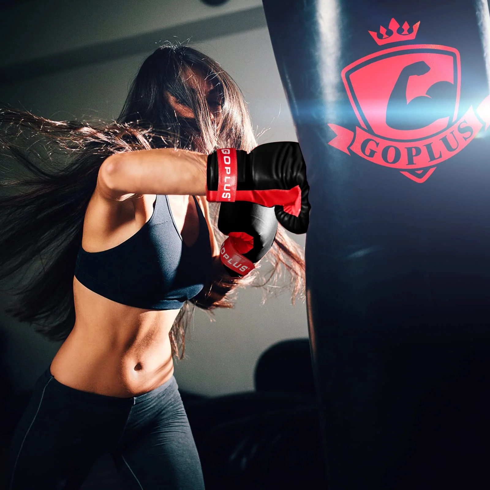 Goplus Punching Bag for Adults, 63LBS Filled Hanging Boxing Bag Set with 12OZ Boxing Gloves & 95" Hand Wraps - Image 2