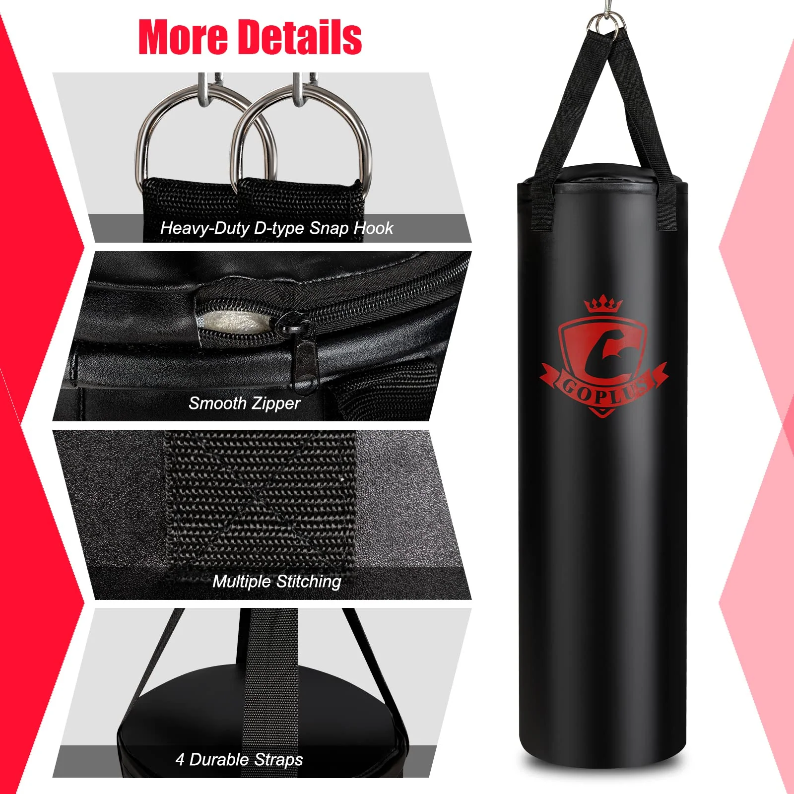 Goplus Punching Bag for Adults, 63LBS Filled Hanging Boxing Bag Set with 12OZ Boxing Gloves & 95" Hand Wraps - Image 5