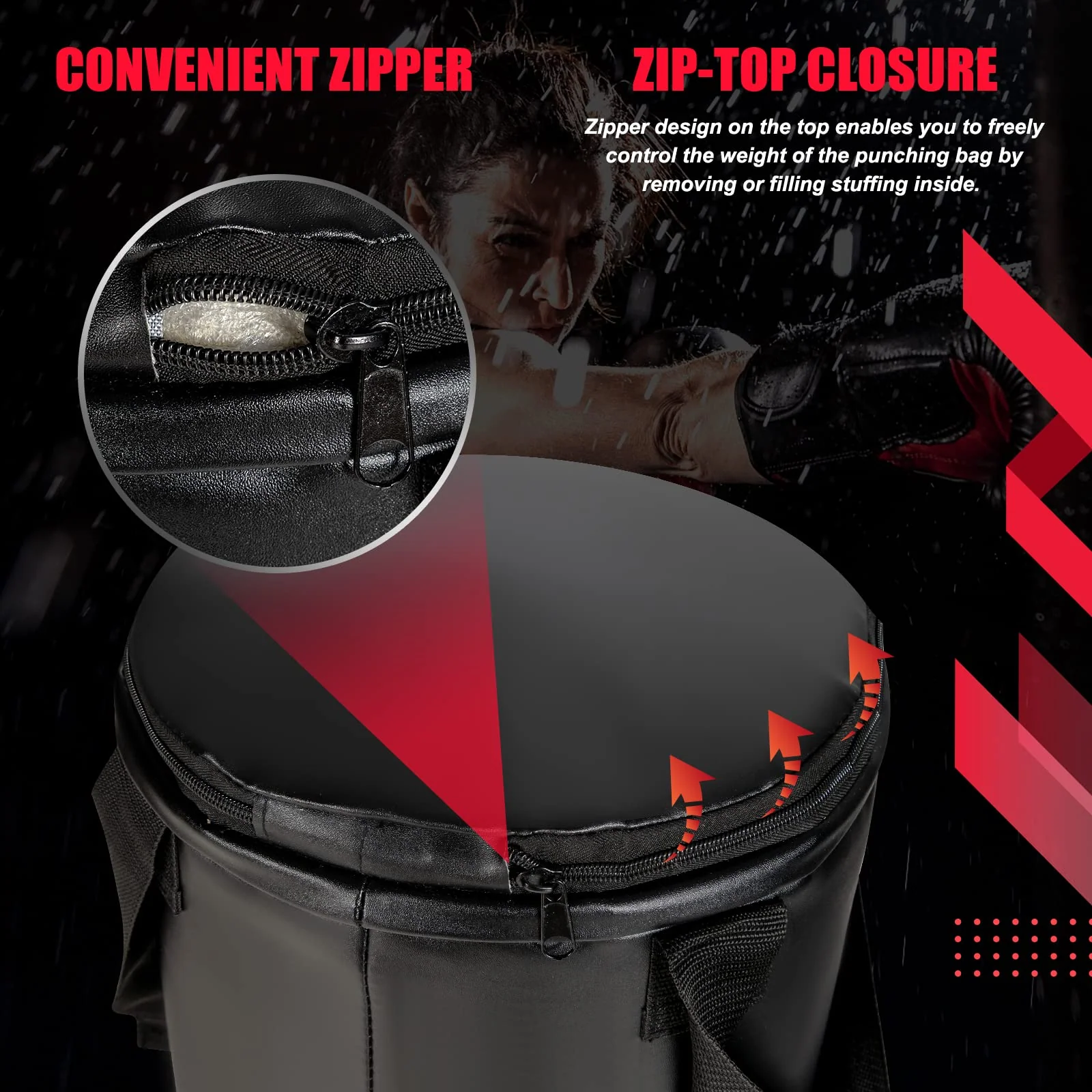 Goplus Punching Bag for Adults, 63LBS Filled Hanging Boxing Bag Set with 12OZ Boxing Gloves & 95" Hand Wraps - Image 6