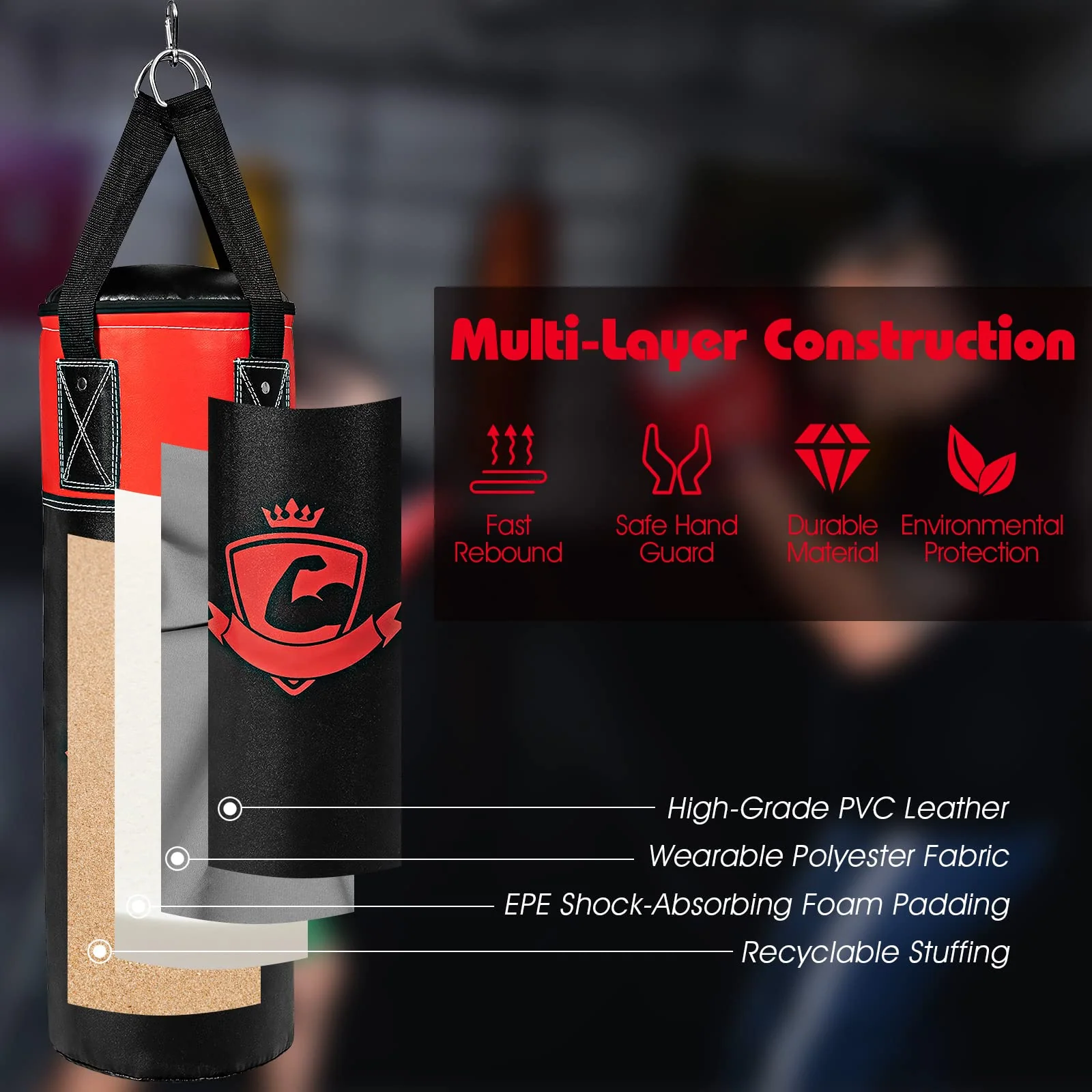 Goplus Punching Bag Set for Kids , Filled Boxing Heavy Bag with Punching Gloves & Hand Wraps - Image 3