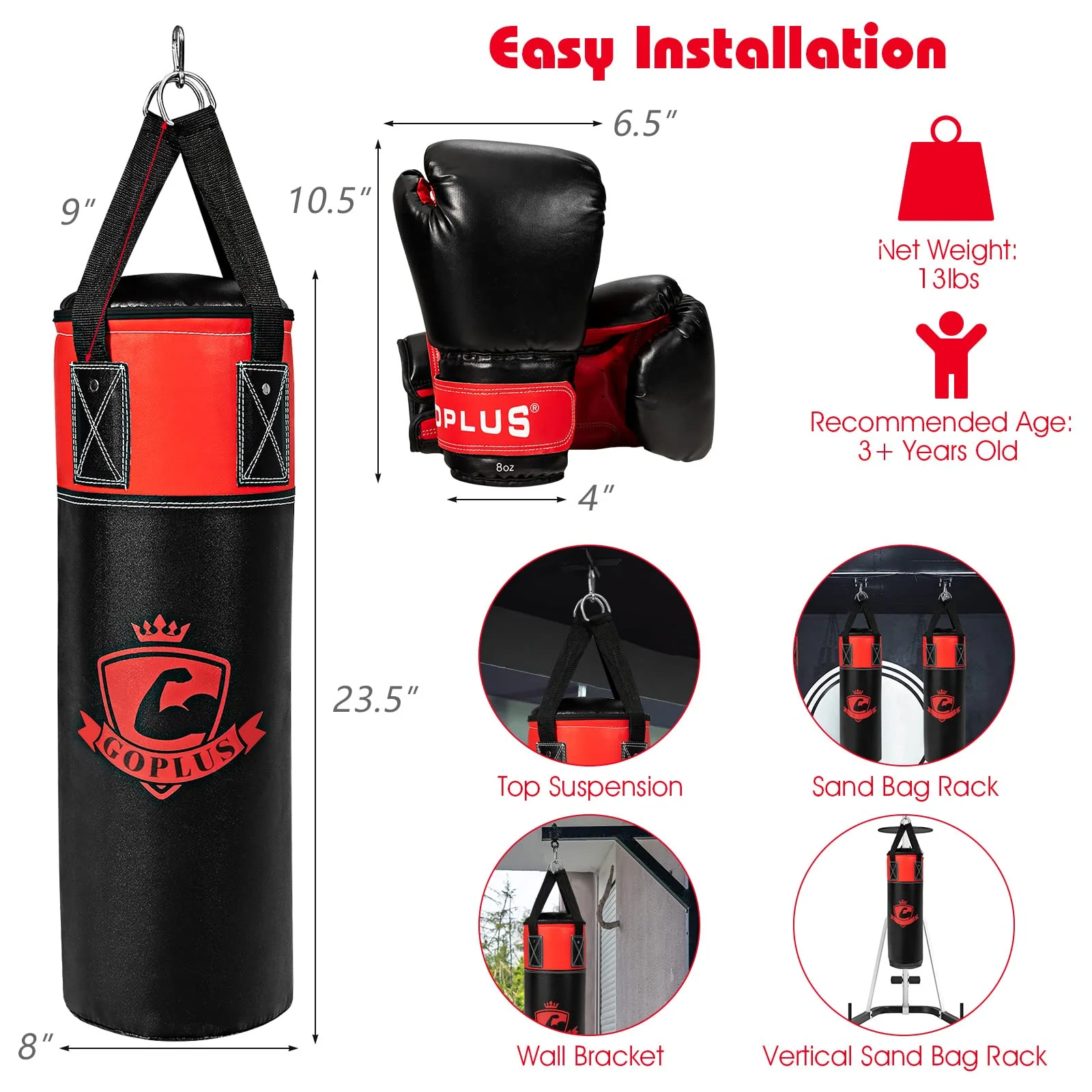 Goplus Punching Bag Set for Kids , Filled Boxing Heavy Bag with Punching Gloves & Hand Wraps - Image 8