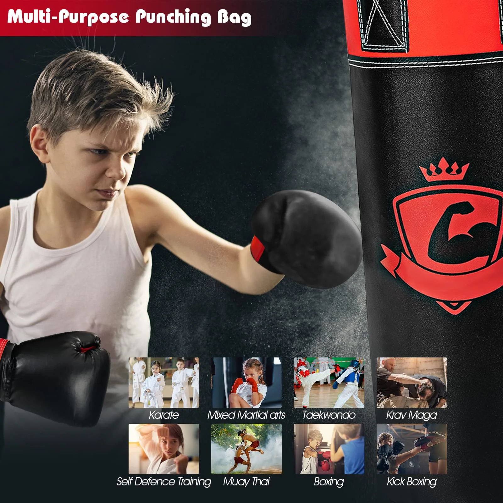 Goplus Punching Bag Set for Kids , Filled Boxing Heavy Bag with Punching Gloves & Hand Wraps - Image 9