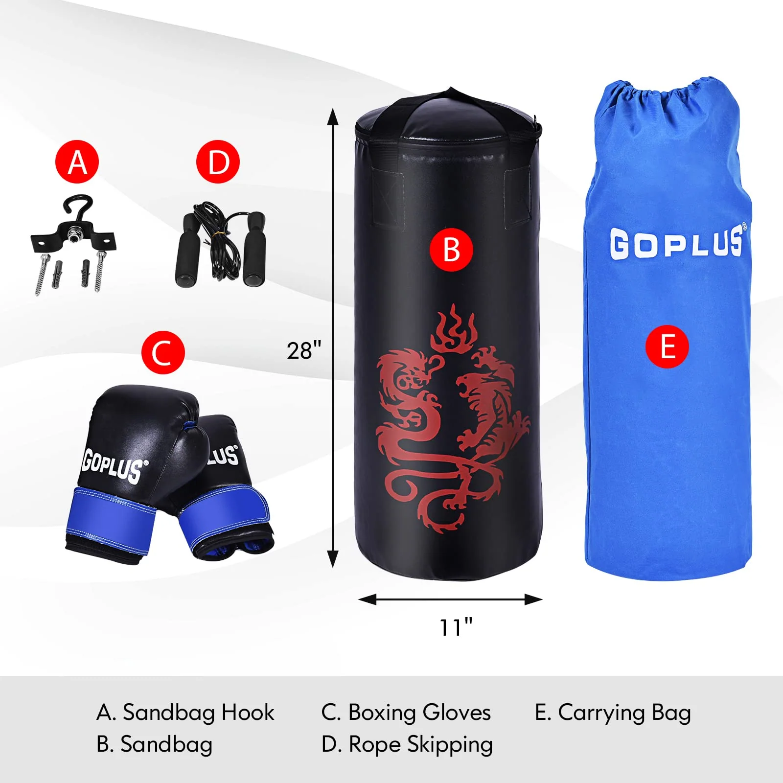 Goplus Punching Bag Set with Gloves, 40LBS Filled Kick Boxing Bag, Rucksack, Jump Rope - Image 3