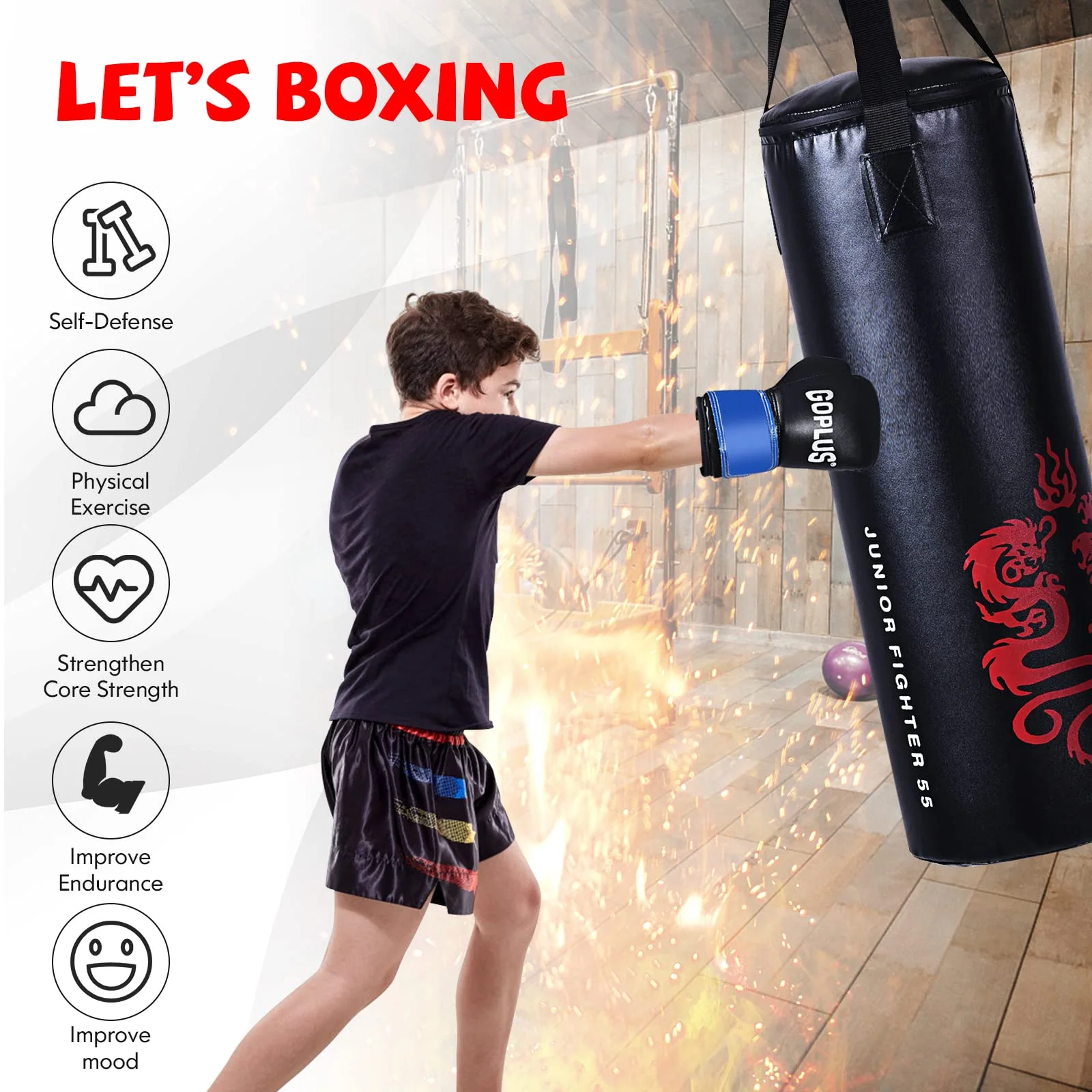 Goplus Punching Bag Set with Gloves, 40LBS Filled Kick Boxing Bag, Rucksack, Jump Rope - Image 7