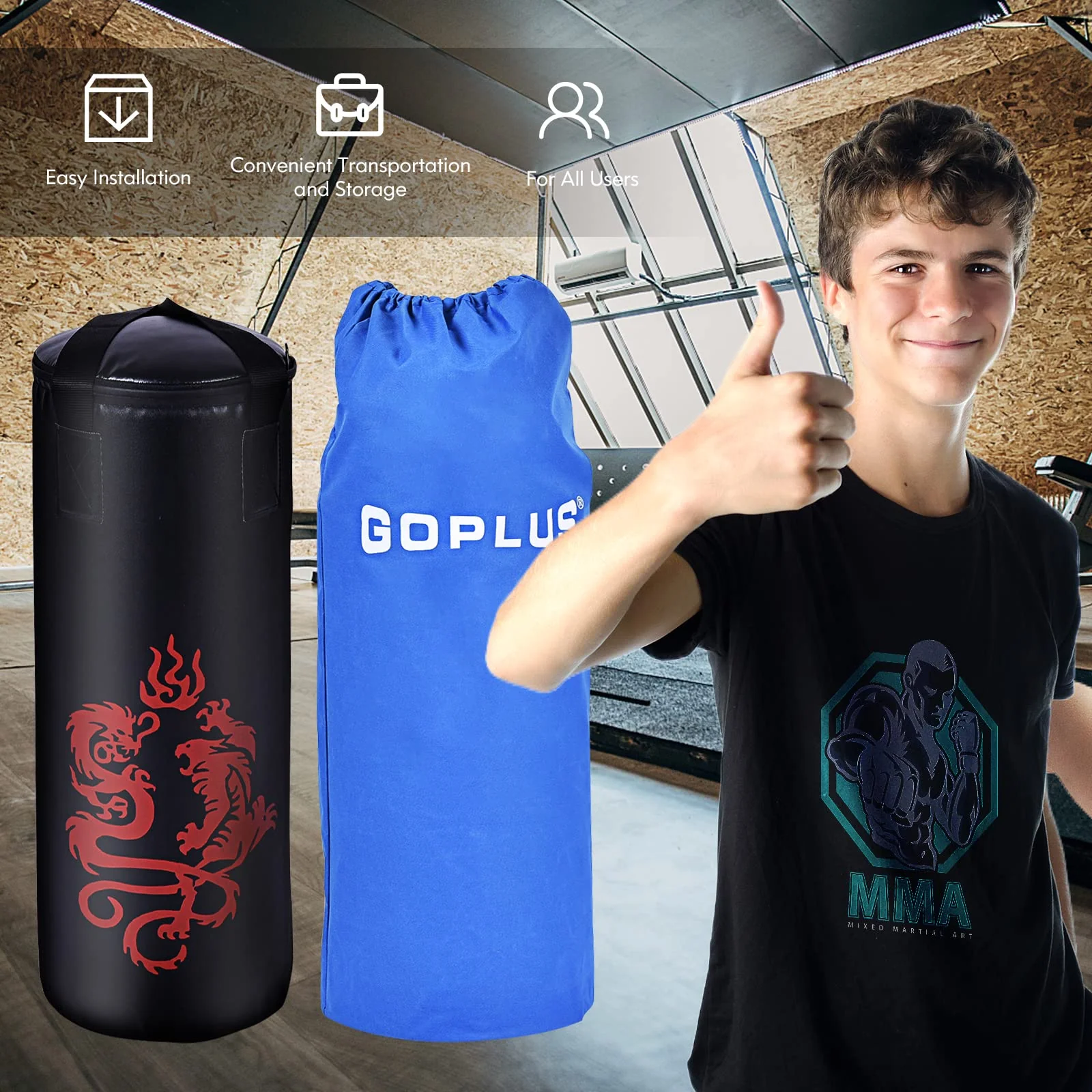Goplus Punching Bag Set with Gloves, 40LBS Filled Kick Boxing Bag, Rucksack, Jump Rope - Image 8