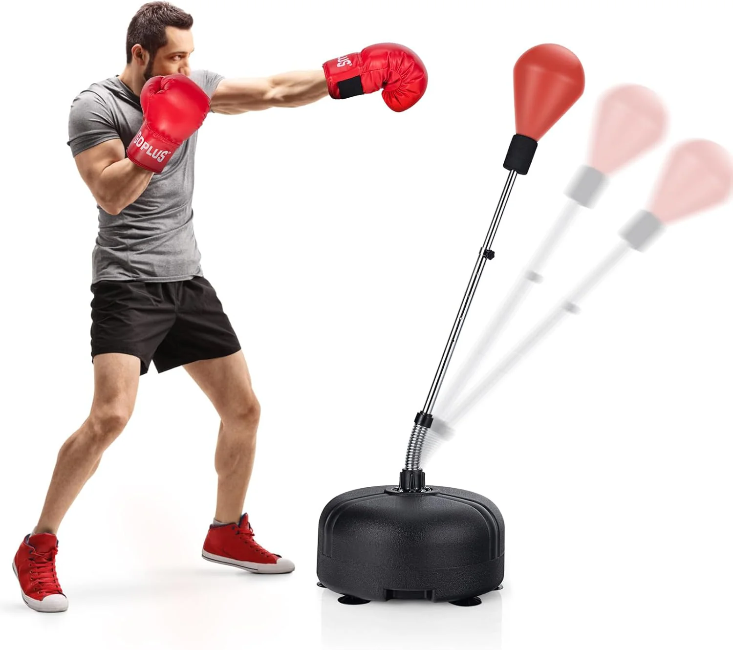 Goplus Punching Bag with Stand for Adults Kids, Freestanding Reflex Speed Bags with 55" x 62.5" Adjustable Height - Image 10
