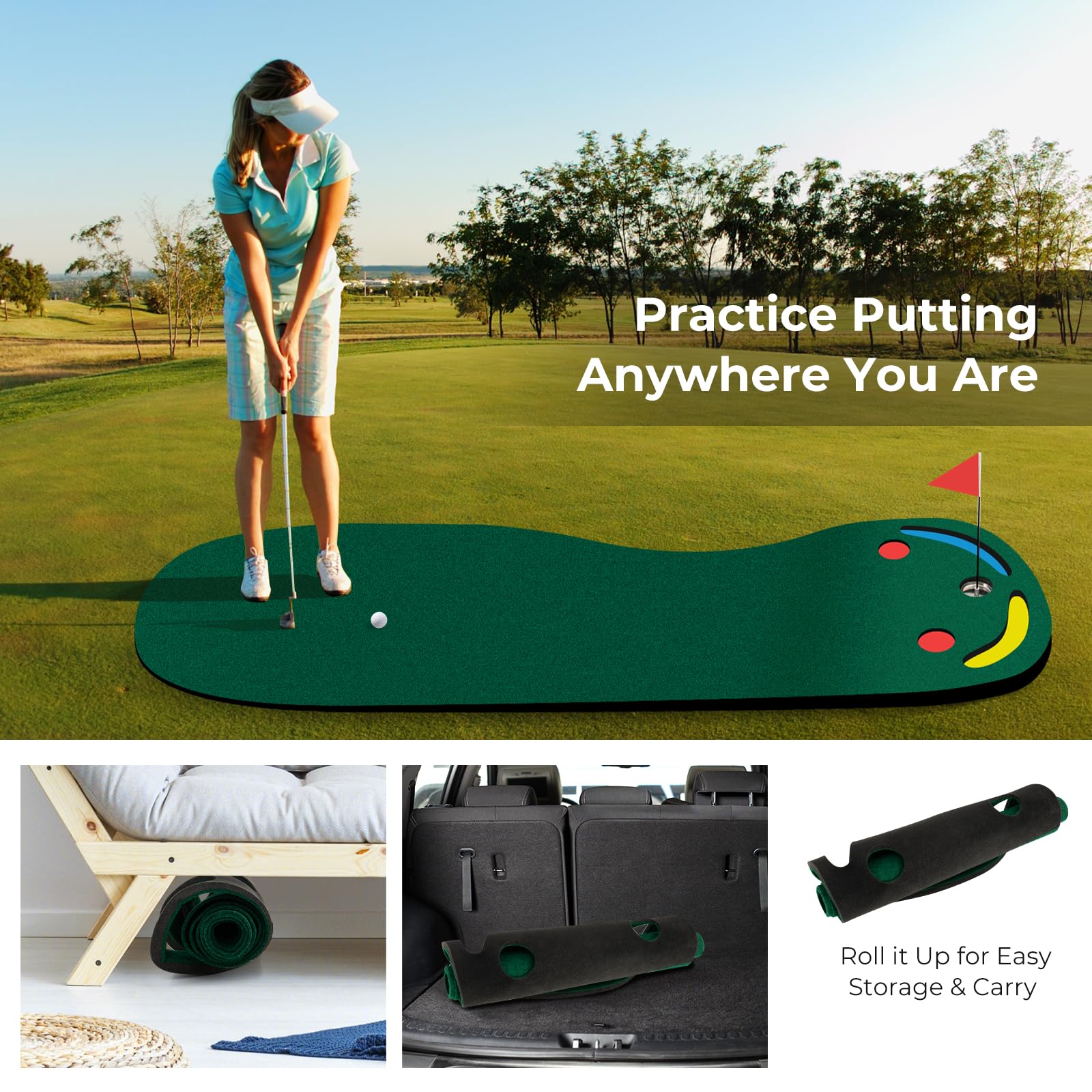 Goplus Outdoor Portable Golf Practice Training Mat, 9.8 FT x 3 FT - Image 5