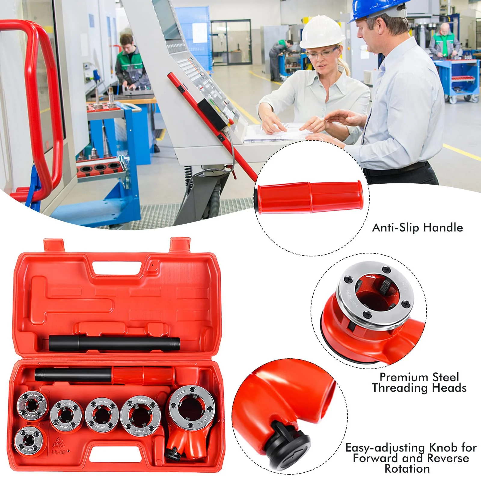 Goplus Ratchet Pipe Threader Kit Ratcheting Pipe Threading Tool Set - Image 3