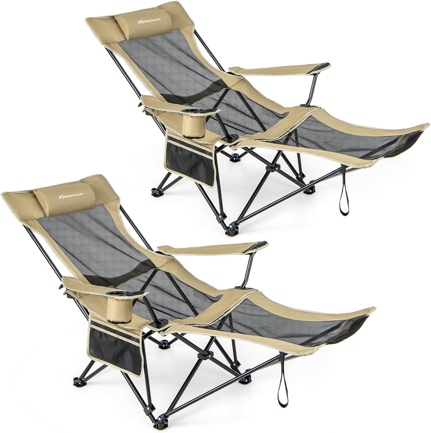 Goplus Reclining Camping Chair with Foot Rest, Folding Lounge Chair for Adults, w/Adjustable Backrest - Image 10