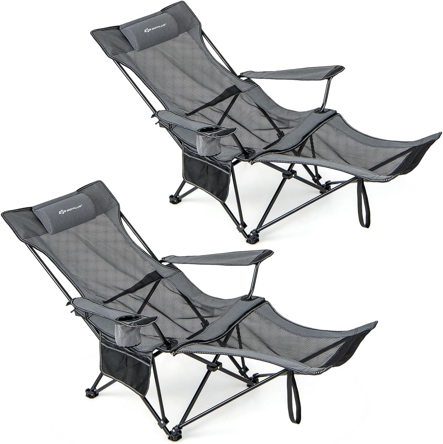 Goplus Reclining Camping Chair with Foot Rest, Folding Lounge Chair for Adults, w/Adjustable Backrest - Image 11